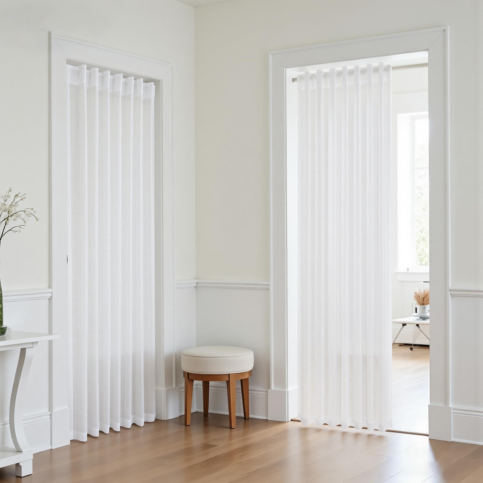 KOUFALL 92 Inch Curtains for Living Room 2 Panels Set,Light Filtering Farmhouse Boho Linen Semi Sheer Curtain Drapes 92 Inches Long for Bedroom,Cream Ivory
