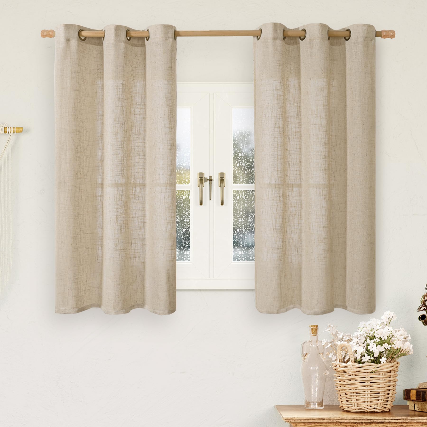 LAMIT Natural Cream Ivory Long Linen Curtains for Living Room, 108 inches Long Bronze Grommet Light Filtering Window Textured Neutral Sheer Drapes for Bedroom Farmhouse, 2 Panels, 52 x 108 Inch