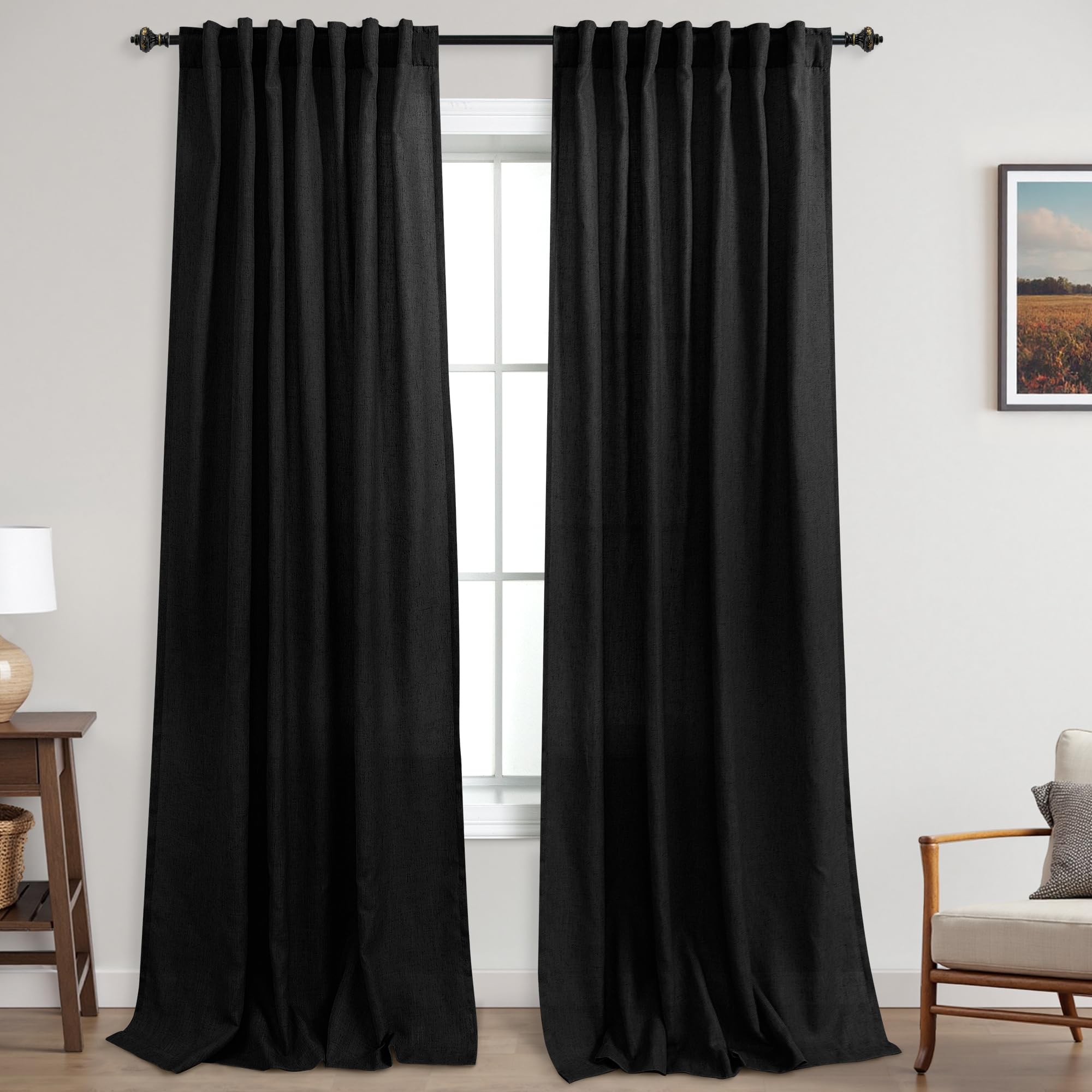 KOUFALL 92 Inch Curtains for Living Room 2 Panels Set,Light Filtering Farmhouse Boho Linen Semi Sheer Curtain Drapes 92 Inches Long for Bedroom,Cream Ivory