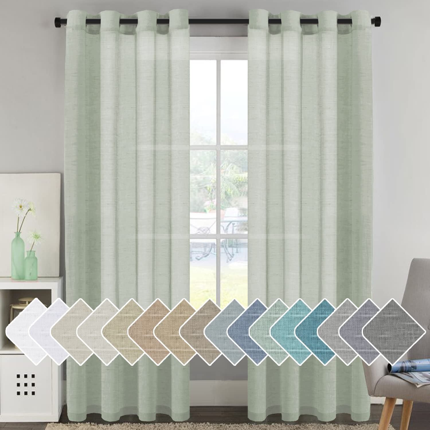 H.VERSAILTEX Linen Curtains Natural Linen Semi-Sheer Curtains 2 Panels Nickel Grommet Privacy Added Premium Soft Rich Material Drapes for Bedroom/Livingroom - 52x108 - Inch - Linen