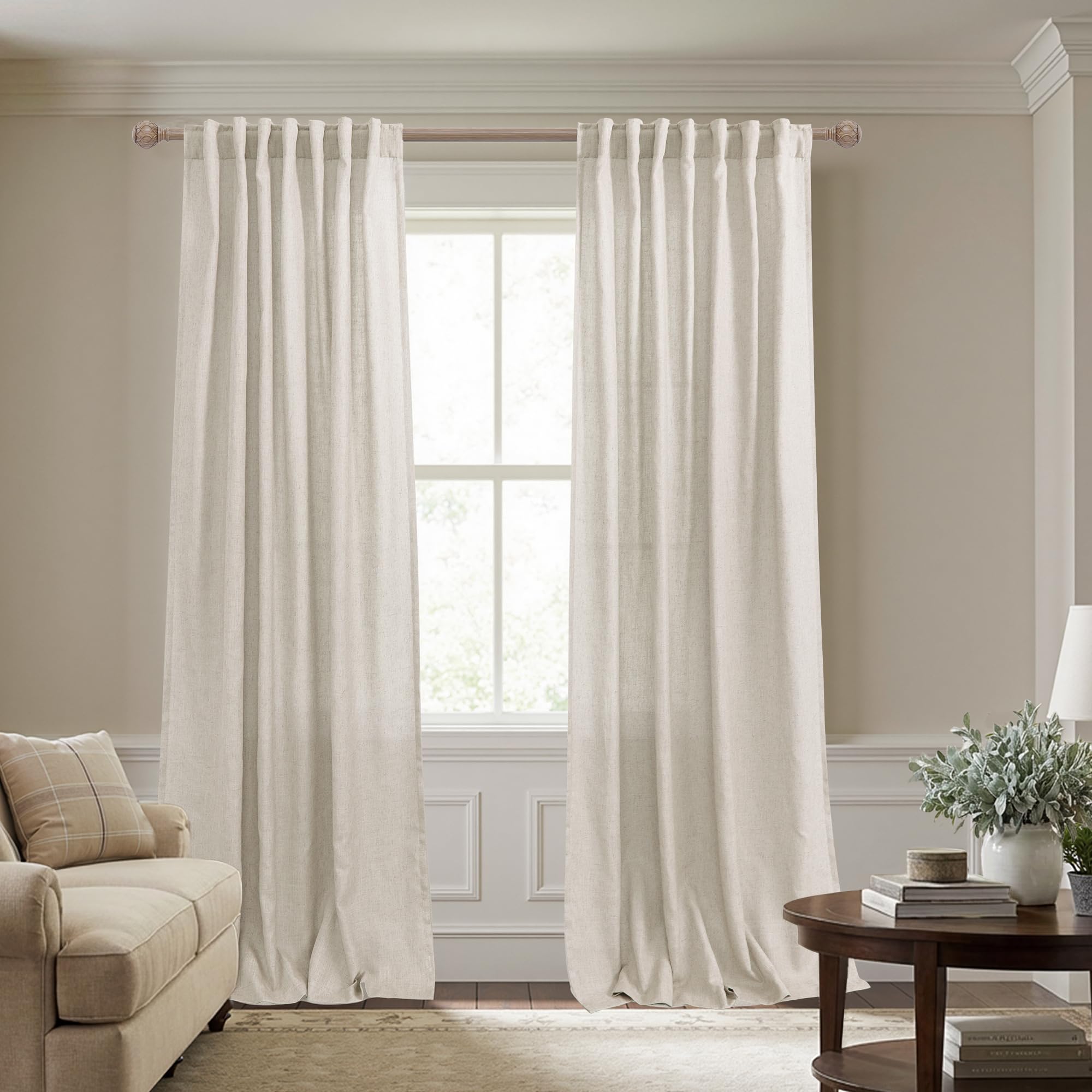KOUFALL 92 Inch Curtains for Living Room 2 Panels Set,Light Filtering Farmhouse Boho Linen Semi Sheer Curtain Drapes 92 Inches Long for Bedroom,Cream Ivory