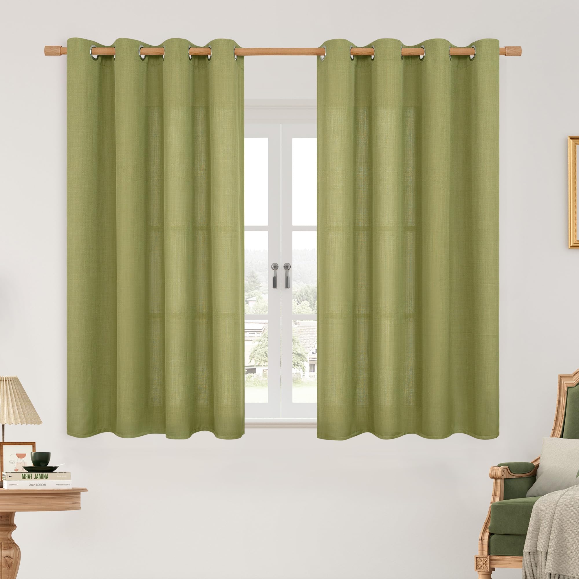 LAMIT Natural Cream Ivory Long Linen Curtains for Living Room, 108 inches Long Bronze Grommet Light Filtering Window Textured Neutral Sheer Drapes for Bedroom Farmhouse, 2 Panels, 52 x 108 Inch