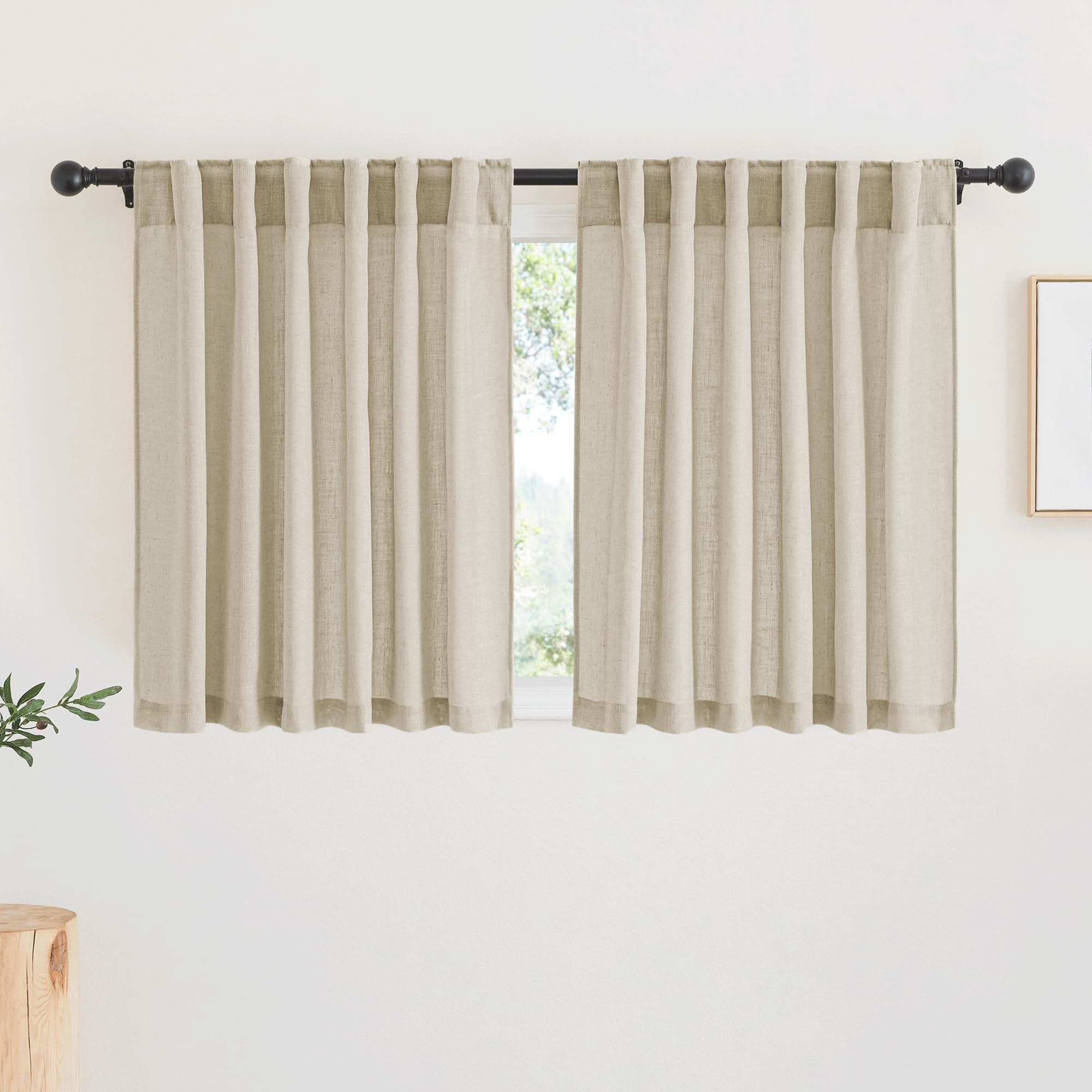 RYB HOME Semi Sheer Curtains 102 inches Long, Back Tab Light Filtration Half Privacy Window Curtains & Drapes for Bedroom Living Room, Linen, W 52 x L 102 inches, 2 Panels Set