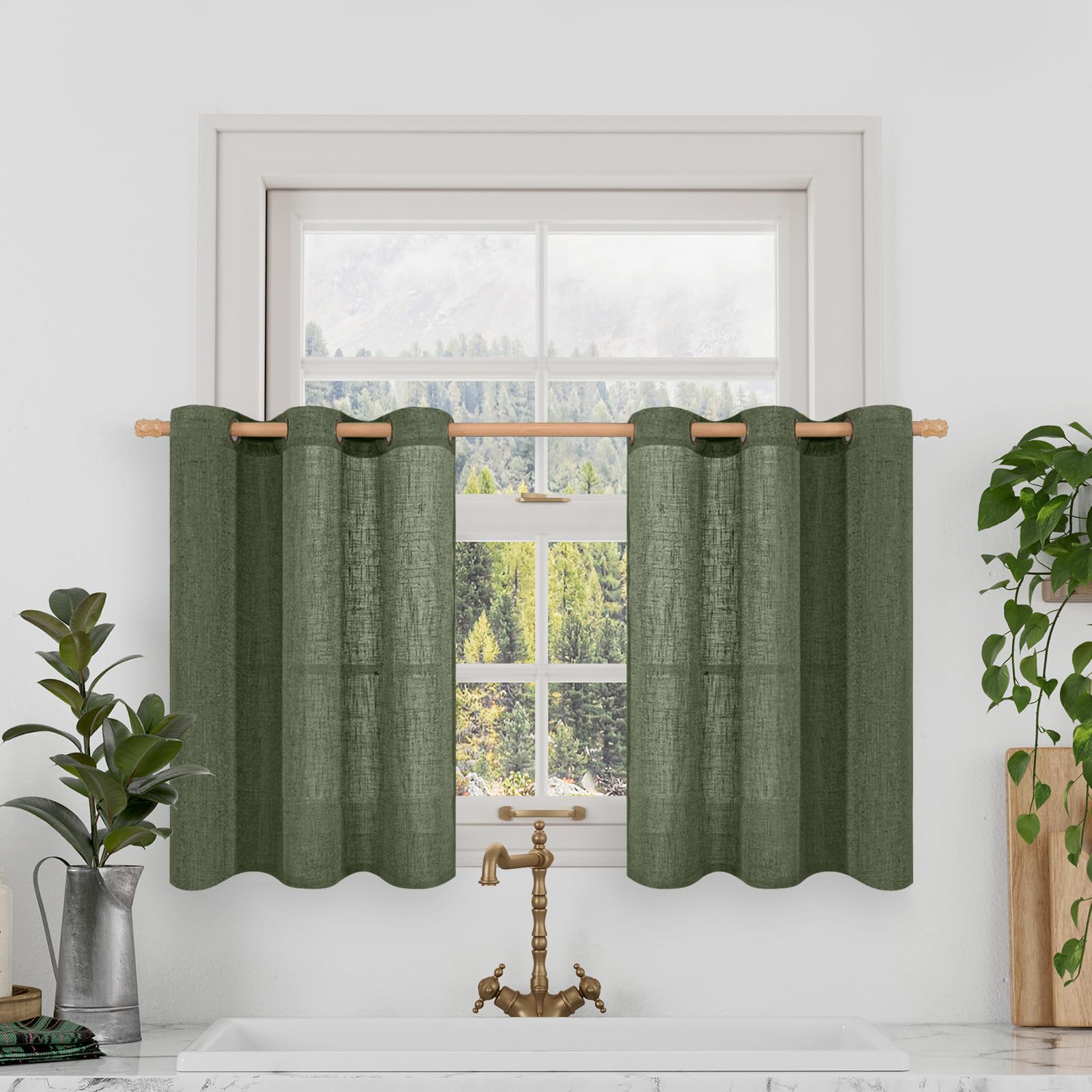 LAMIT Natural Cream Ivory Long Linen Curtains for Living Room, 108 inches Long Bronze Grommet Light Filtering Window Textured Neutral Sheer Drapes for Bedroom Farmhouse, 2 Panels, 52 x 108 Inch