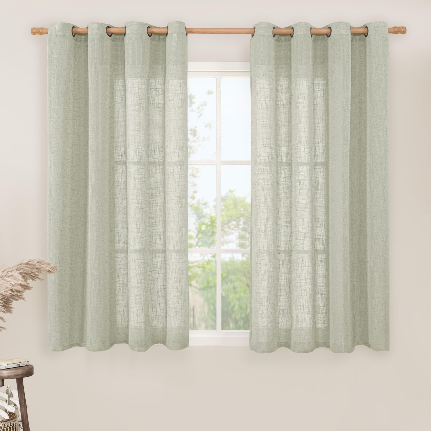 LAMIT Natural Cream Ivory Long Linen Curtains for Living Room, 108 inches Long Bronze Grommet Light Filtering Window Textured Neutral Sheer Drapes for Bedroom Farmhouse, 2 Panels, 52 x 108 Inch