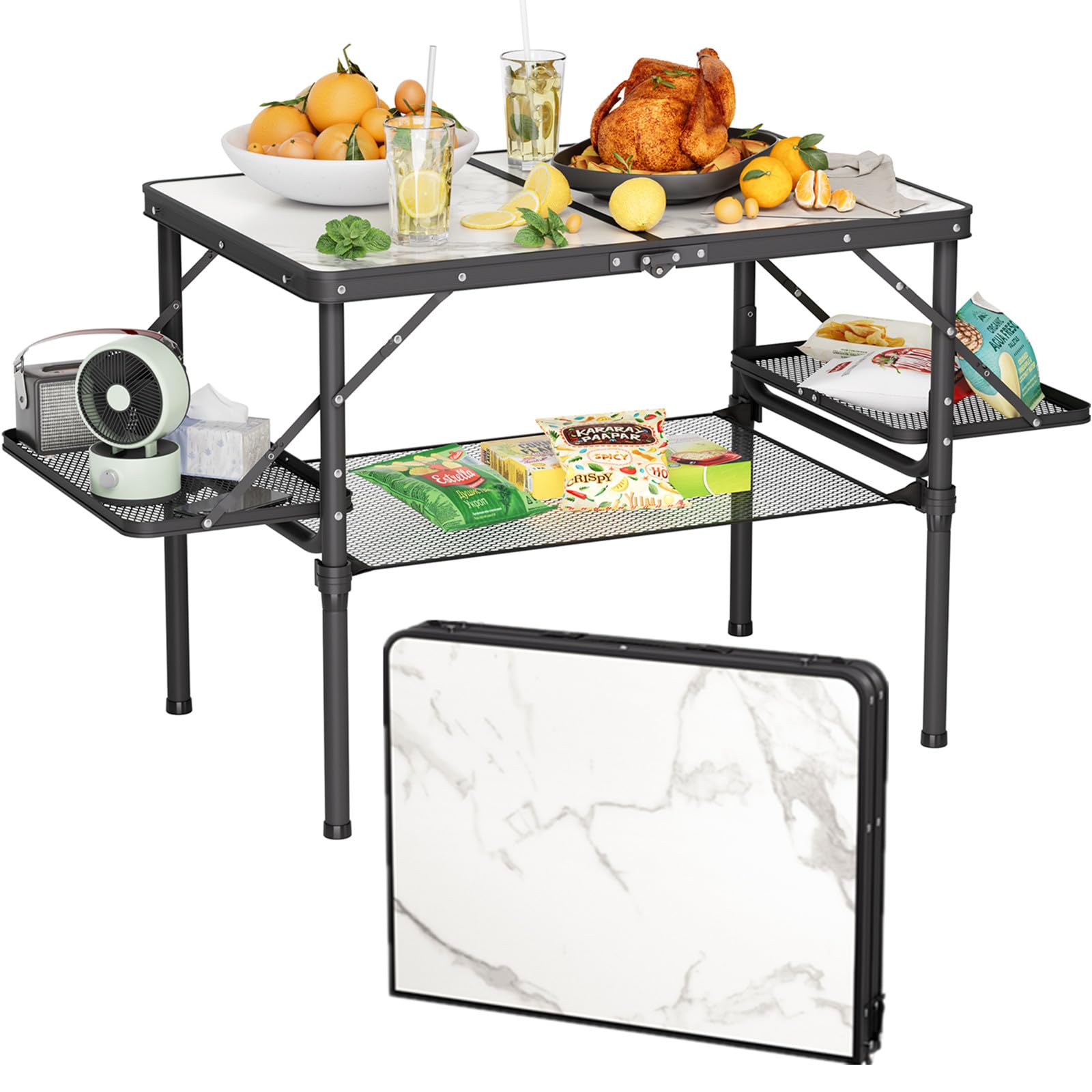 Titanker Small Camping Table Foldable 2ft, Folding Picnic Table with Side Racks & Net, Folding Camp Table Portable Beach Table, Car Camping Essentials, Sturdy Light Aluminum, Gift for Father Husband