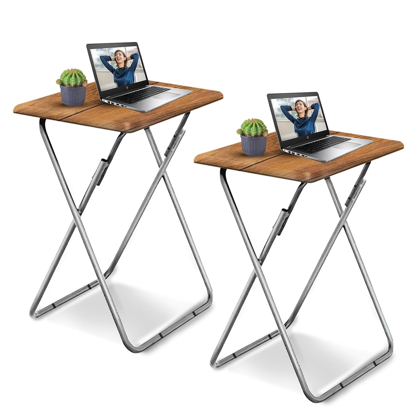 Garden 4 you Folding TV Tray Table,TV Dinner Table with Sturdy MDF Top,Eating Trays for Living Room with No Assembly Required, 2PCS (Sea Blue)