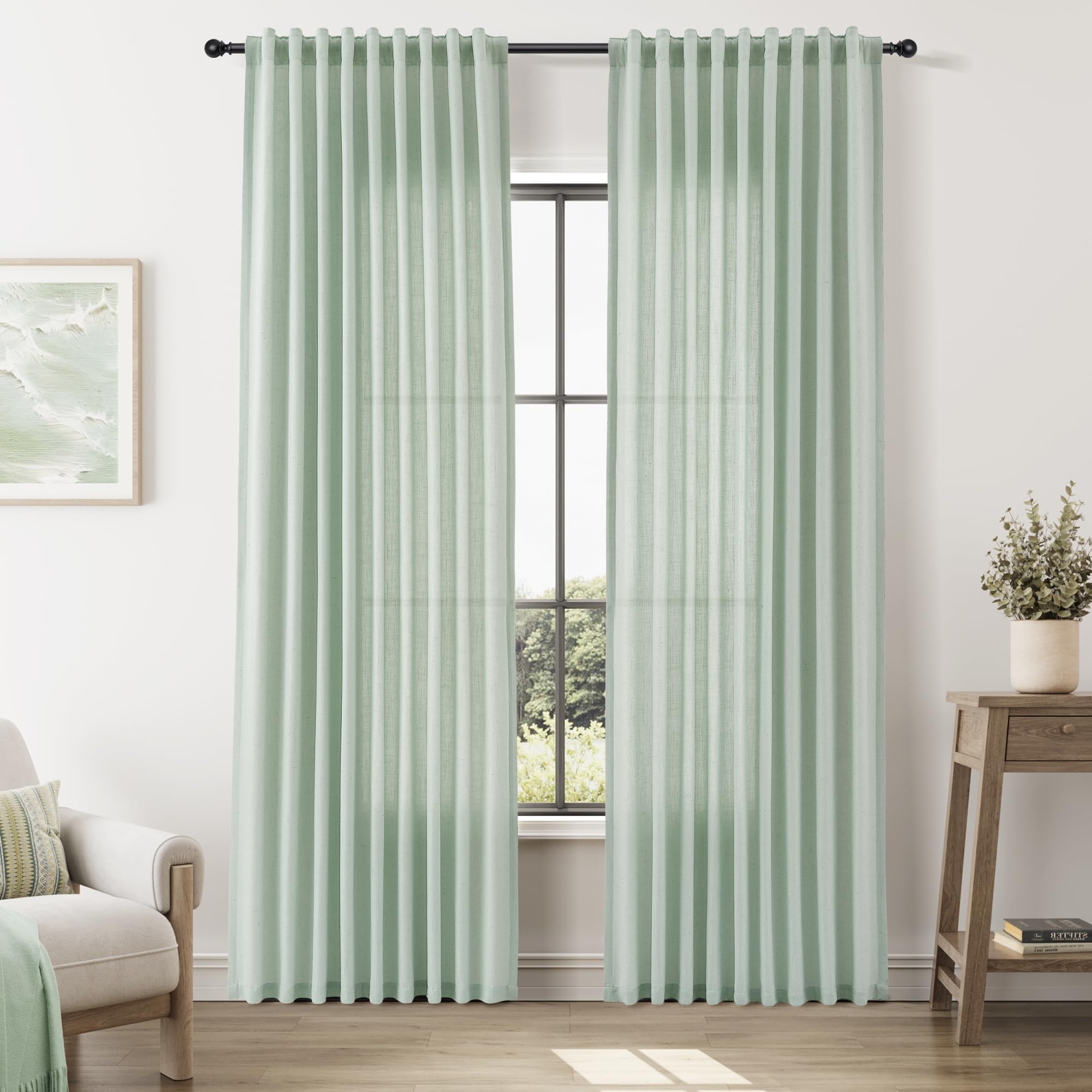Nanspring Linen Curtains 80 Inches Long for Living Room Semi Sheer Light Filtering Curtain Back Tab Neutral Boho Modern Farmhouse Window Drapes for Bedroom 52x80 2 Panels Cream Ivory Beige Natural