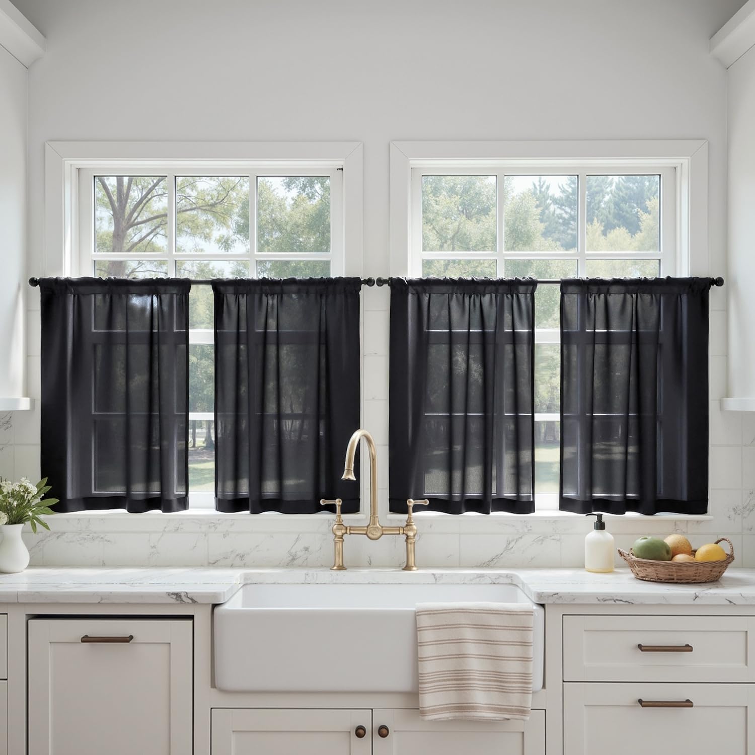 MIULEE White Sheer Curtains 105 Inches Long, 4 Panels Set, Light Filtering Voile Rod Pocket Drapes, Airy Soft Fabric Window Treatments for Living Room and Bedroom, 42 x 105 Inches