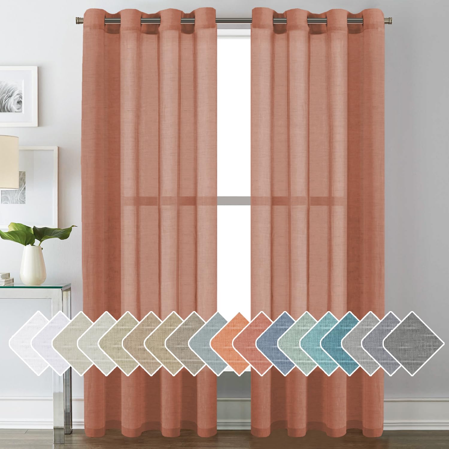 H.VERSAILTEX Linen Curtains Natural Linen Semi-Sheer Curtains 2 Panels Nickel Grommet Privacy Added Premium Soft Rich Material Drapes for Bedroom/Livingroom - 52x108 - Inch - Linen
