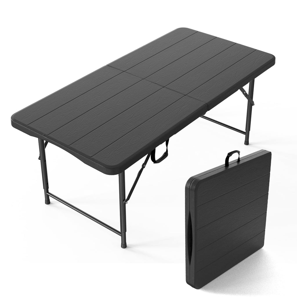 VINGLI 4 FT Plastic Folding Camping Table,3-Level Adjustable Height, Portable in/Outdoor Party Picnic Dining Desk, Garden Soccer Multipurpose Entertaining Activities，White