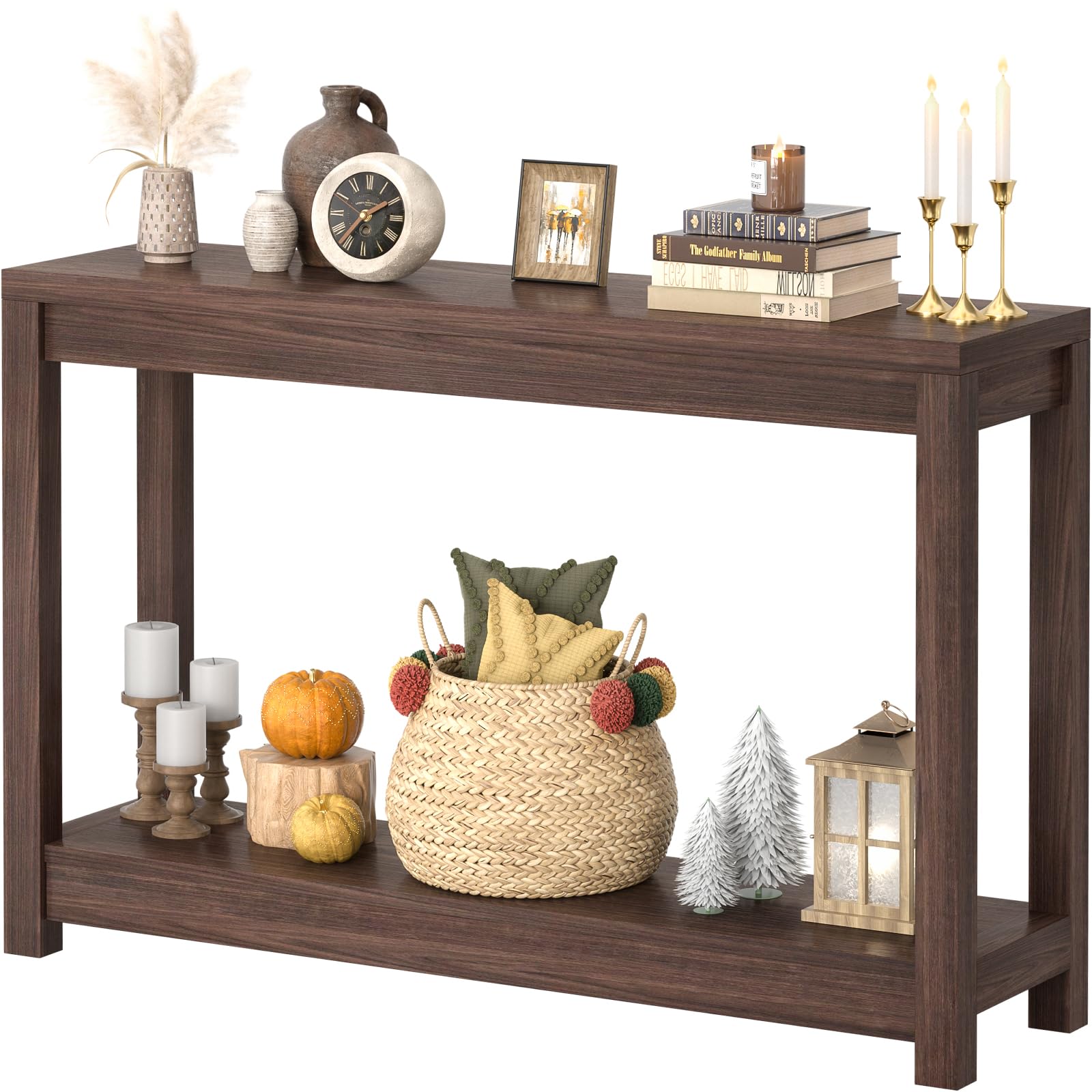 Besiost 32" Black Grain Wood Narrow Entryway Table with Shelf Storage & Simple Assembly