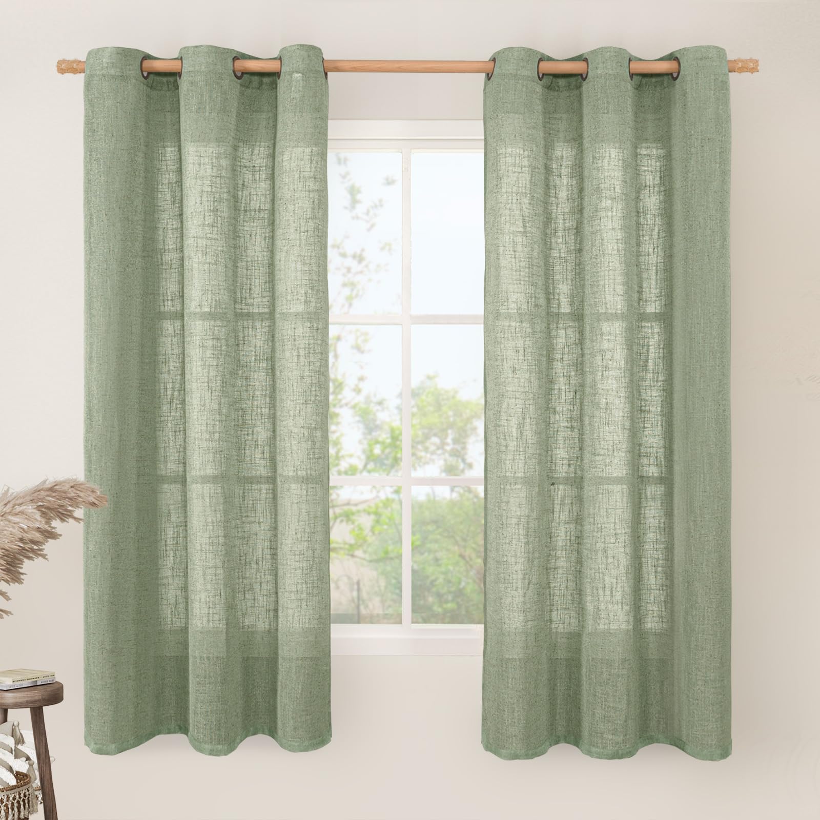 LAMIT Natural Cream Ivory Long Linen Curtains for Living Room, 108 inches Long Bronze Grommet Light Filtering Window Textured Neutral Sheer Drapes for Bedroom Farmhouse, 2 Panels, 52 x 108 Inch