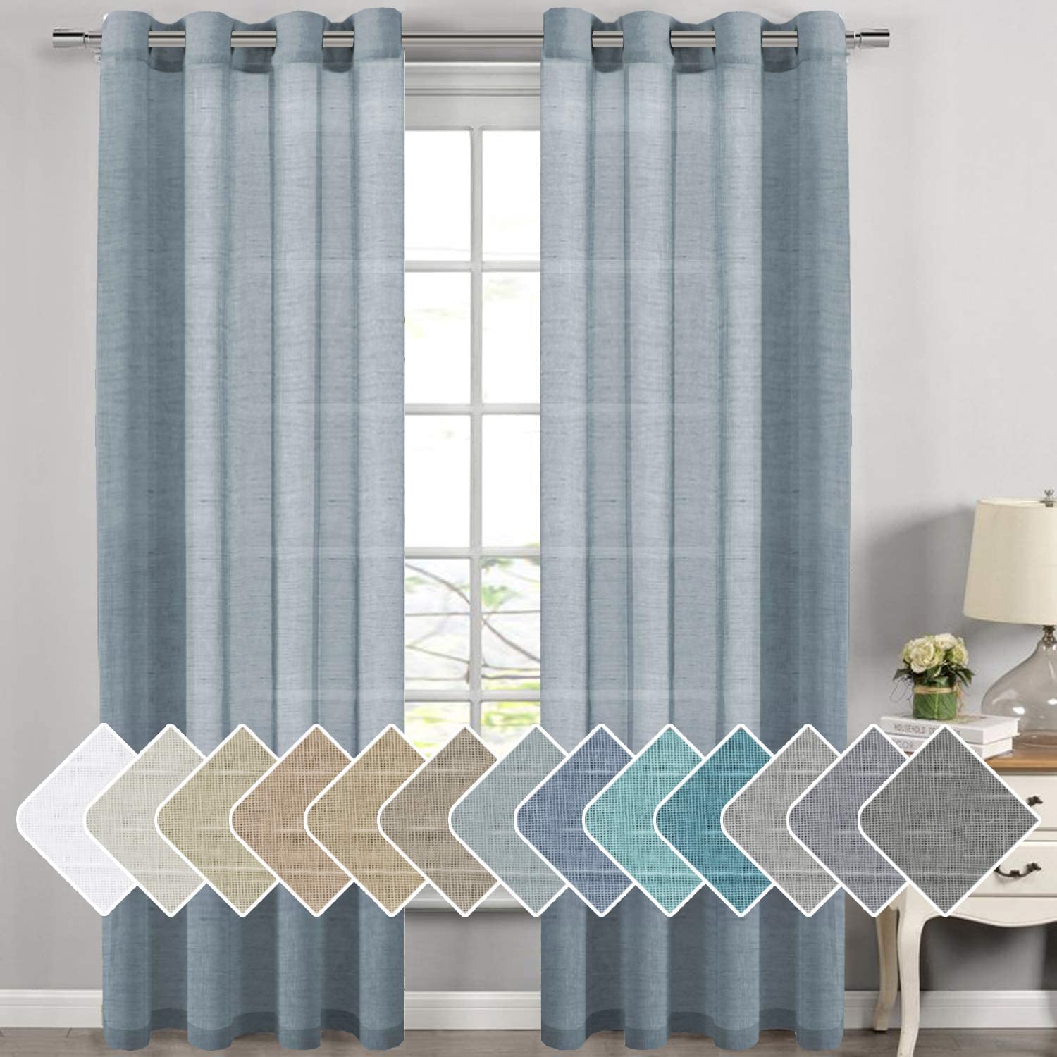 H.VERSAILTEX Linen Curtains Natural Linen Semi-Sheer Curtains 2 Panels Nickel Grommet Privacy Added Premium Soft Rich Material Drapes for Bedroom/Livingroom - 52x108 - Inch - Linen
