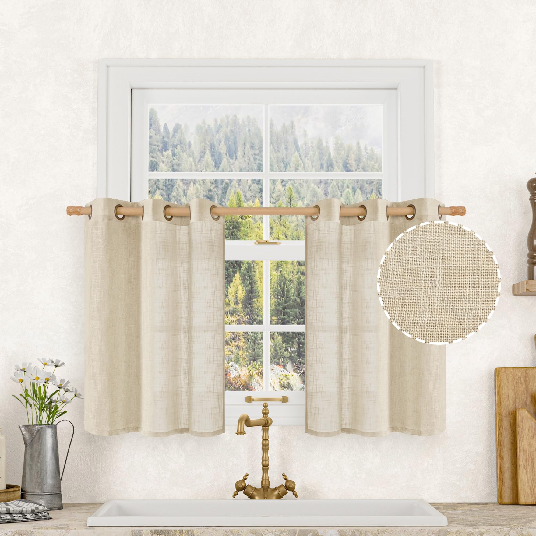 LAMIT Natural Cream Ivory Long Linen Curtains for Living Room, 108 inches Long Bronze Grommet Light Filtering Window Textured Neutral Sheer Drapes for Bedroom Farmhouse, 2 Panels, 52 x 108 Inch