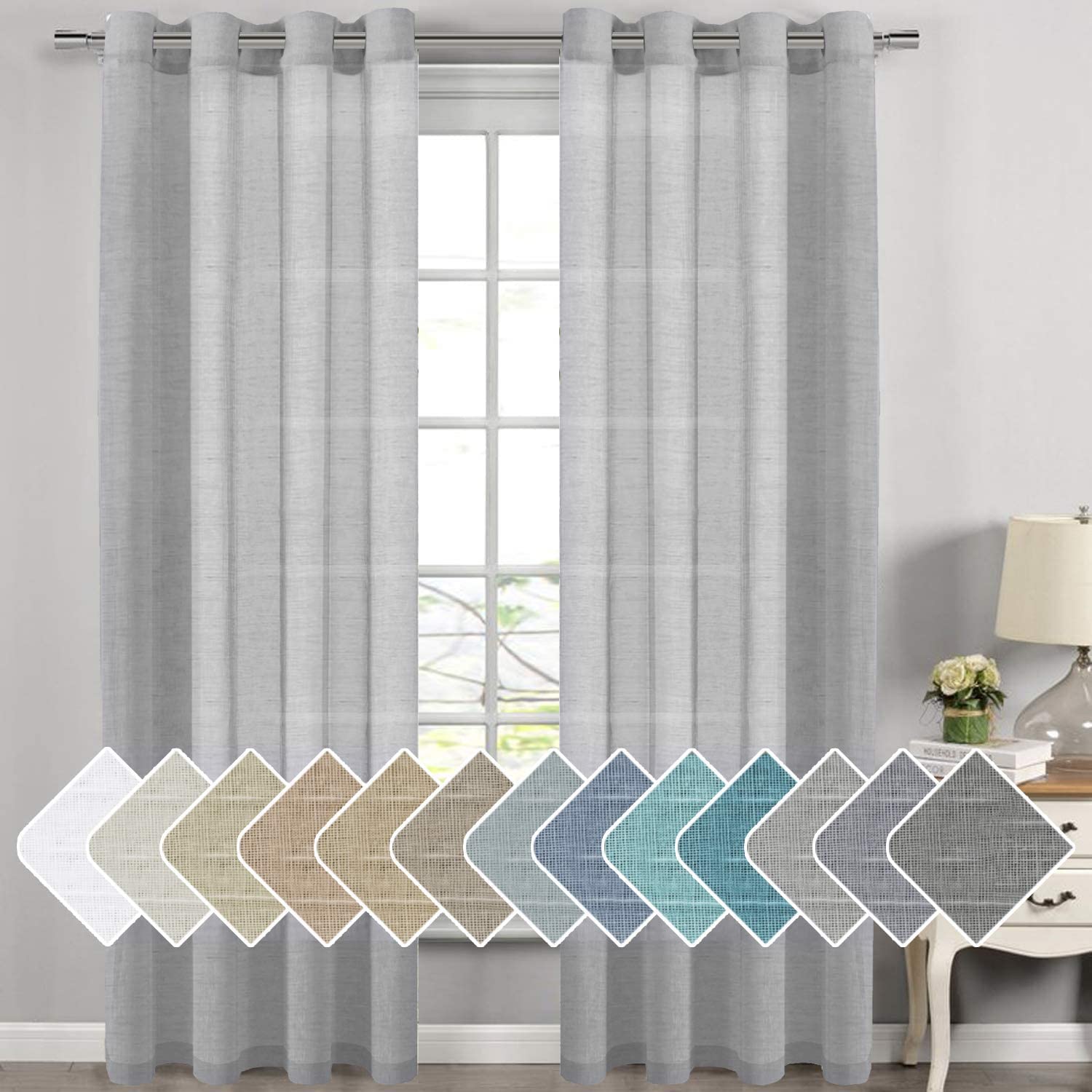 H.VERSAILTEX Linen Curtains Natural Linen Semi-Sheer Curtains 2 Panels Nickel Grommet Privacy Added Premium Soft Rich Material Drapes for Bedroom/Livingroom - 52x108 - Inch - Linen