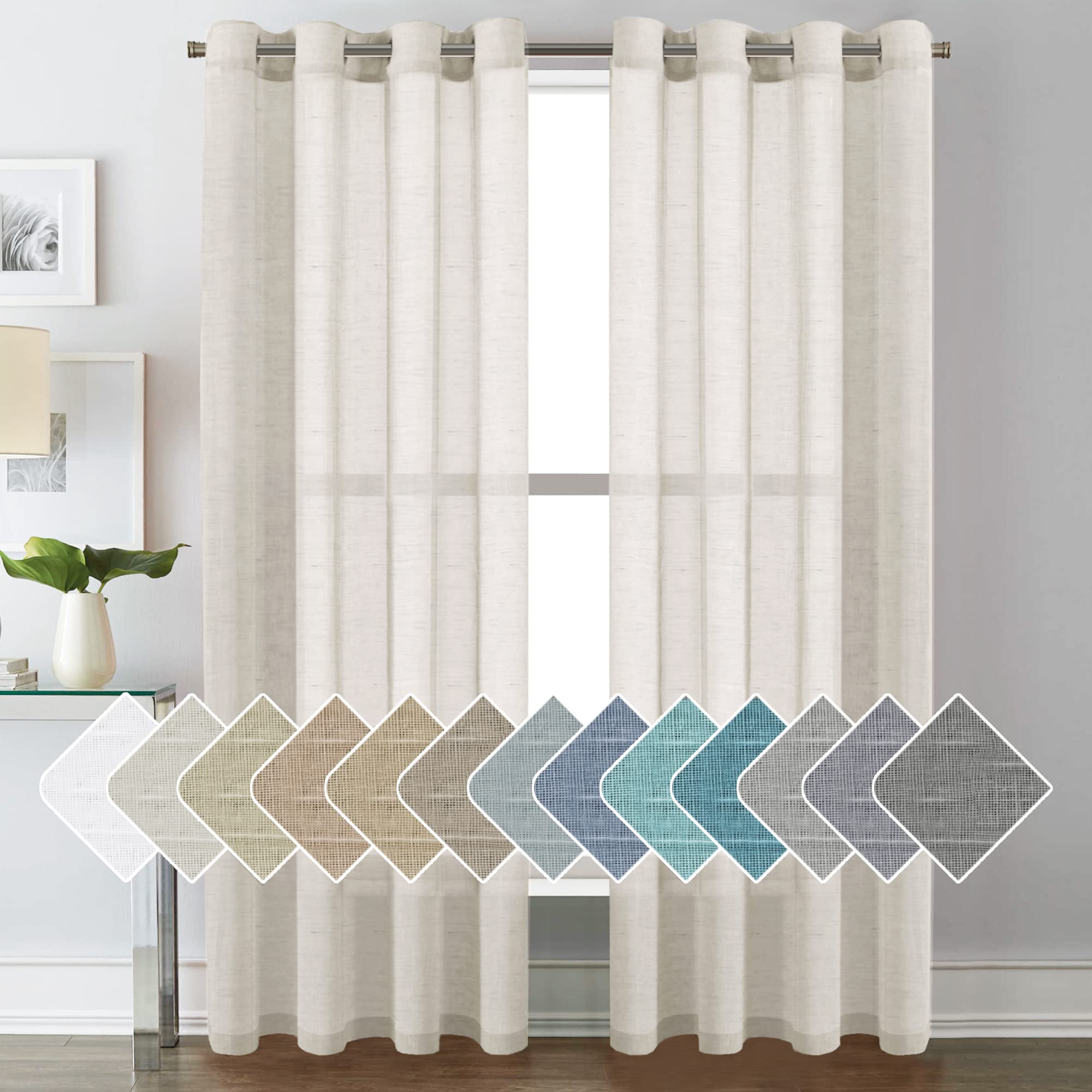 H.VERSAILTEX Linen Curtains Natural Linen Semi-Sheer Curtains 2 Panels Nickel Grommet Privacy Added Premium Soft Rich Material Drapes for Bedroom/Livingroom - 52x108 - Inch - Linen