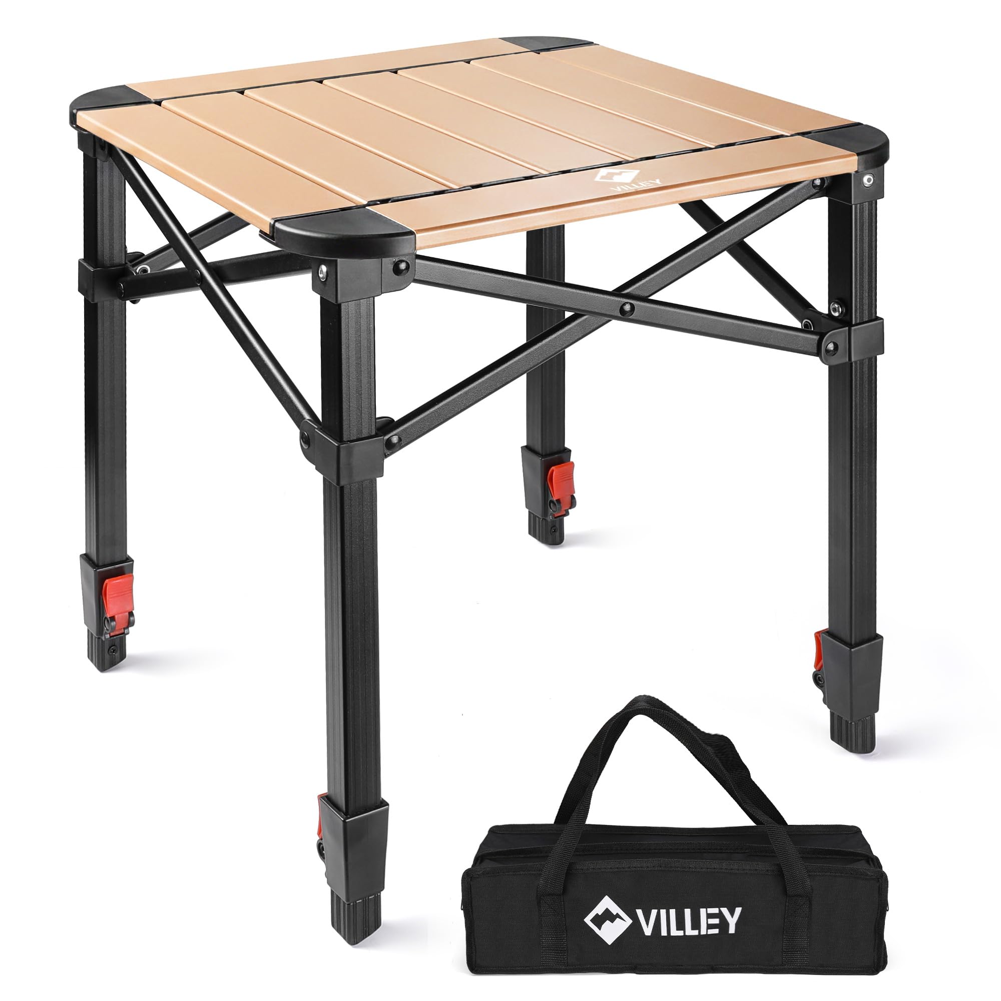VILLEY Folding Camping Square Table with Carry Bag, Lightweight Aluminum Adjustable Square Table for Outdoor, Camping, Picnic, Backyards, BBQ, Small