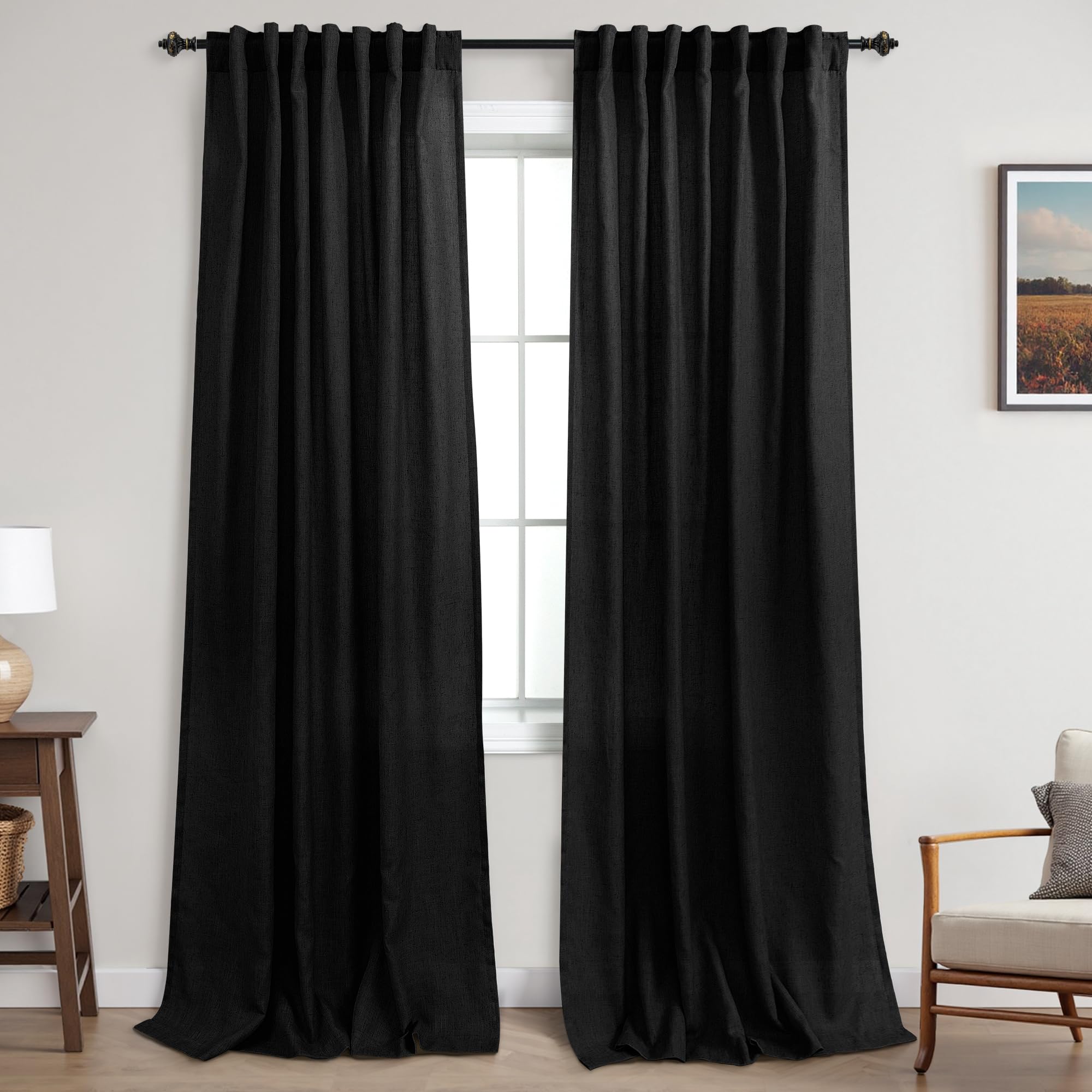 KOUFALL 92 Inch Curtains for Living Room 2 Panels Set,Light Filtering Farmhouse Boho Linen Semi Sheer Curtain Drapes 92 Inches Long for Bedroom,Cream Ivory