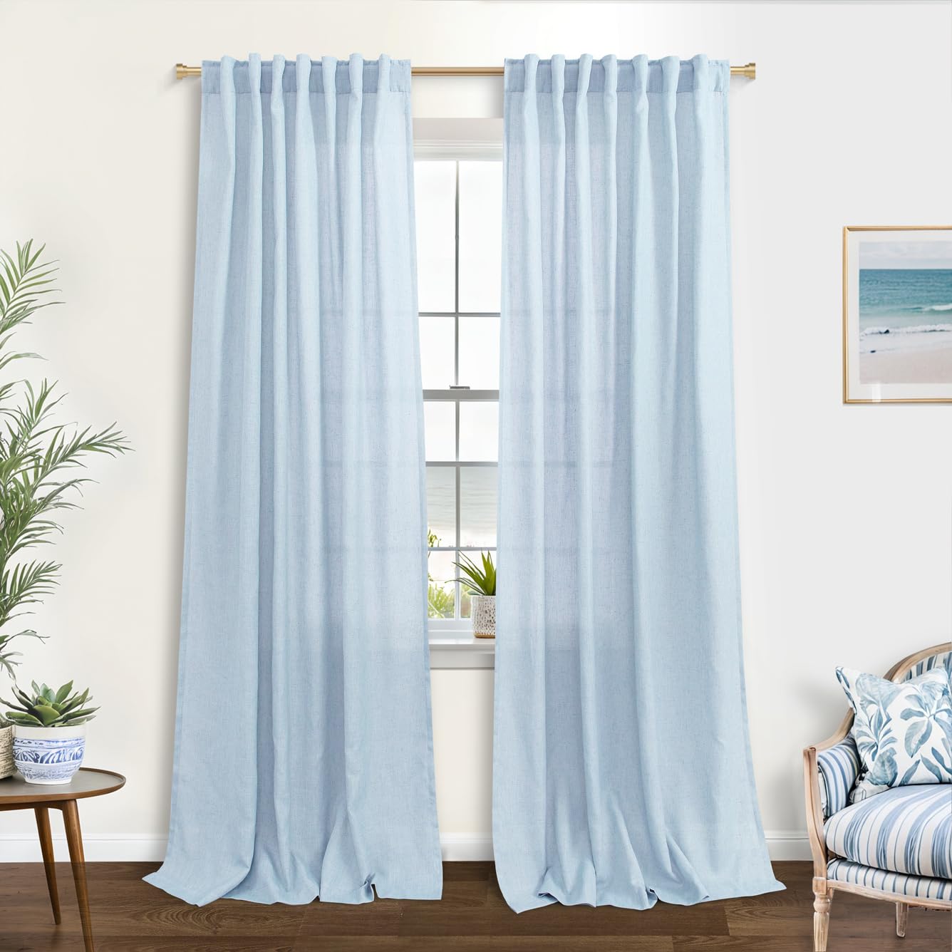 KOUFALL 92 Inch Curtains for Living Room 2 Panels Set,Light Filtering Farmhouse Boho Linen Semi Sheer Curtain Drapes 92 Inches Long for Bedroom,Cream Ivory