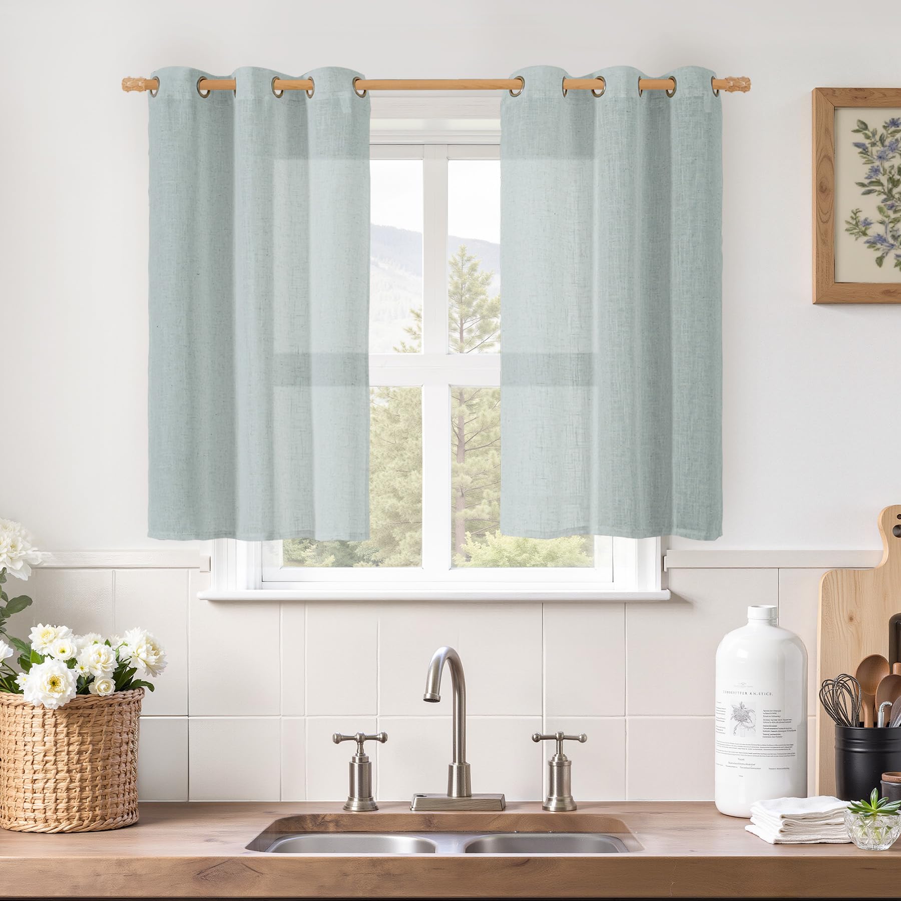 LAMIT Natural Cream Ivory Long Linen Curtains for Living Room, 108 inches Long Bronze Grommet Light Filtering Window Textured Neutral Sheer Drapes for Bedroom Farmhouse, 2 Panels, 52 x 108 Inch