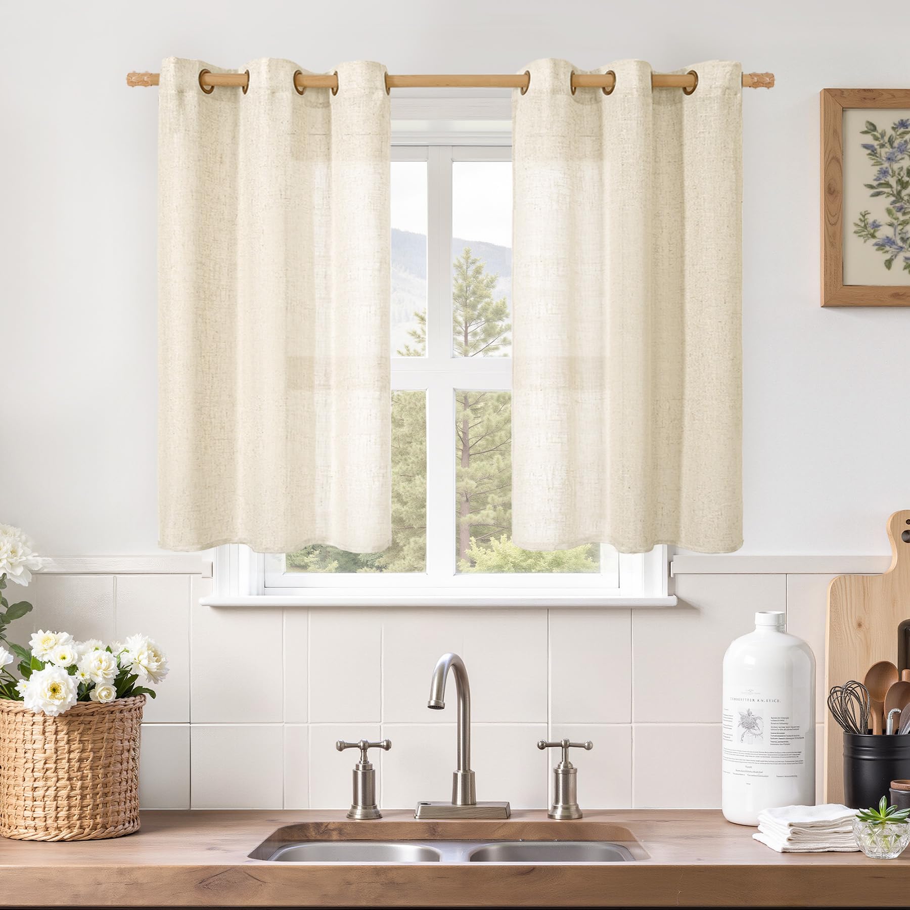LAMIT Natural Cream Ivory Long Linen Curtains for Living Room, 108 inches Long Bronze Grommet Light Filtering Window Textured Neutral Sheer Drapes for Bedroom Farmhouse, 2 Panels, 52 x 108 Inch