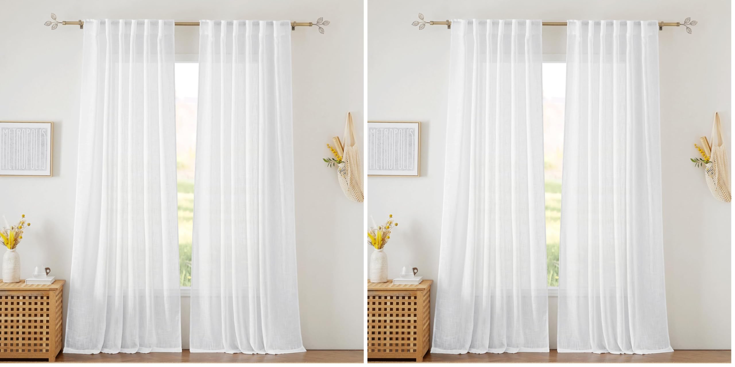 RYB HOME Semi Sheer Curtains 102 inches Long, Back Tab Light Filtration Half Privacy Window Curtains & Drapes for Bedroom Living Room, Linen, W 52 x L 102 inches, 2 Panels Set
