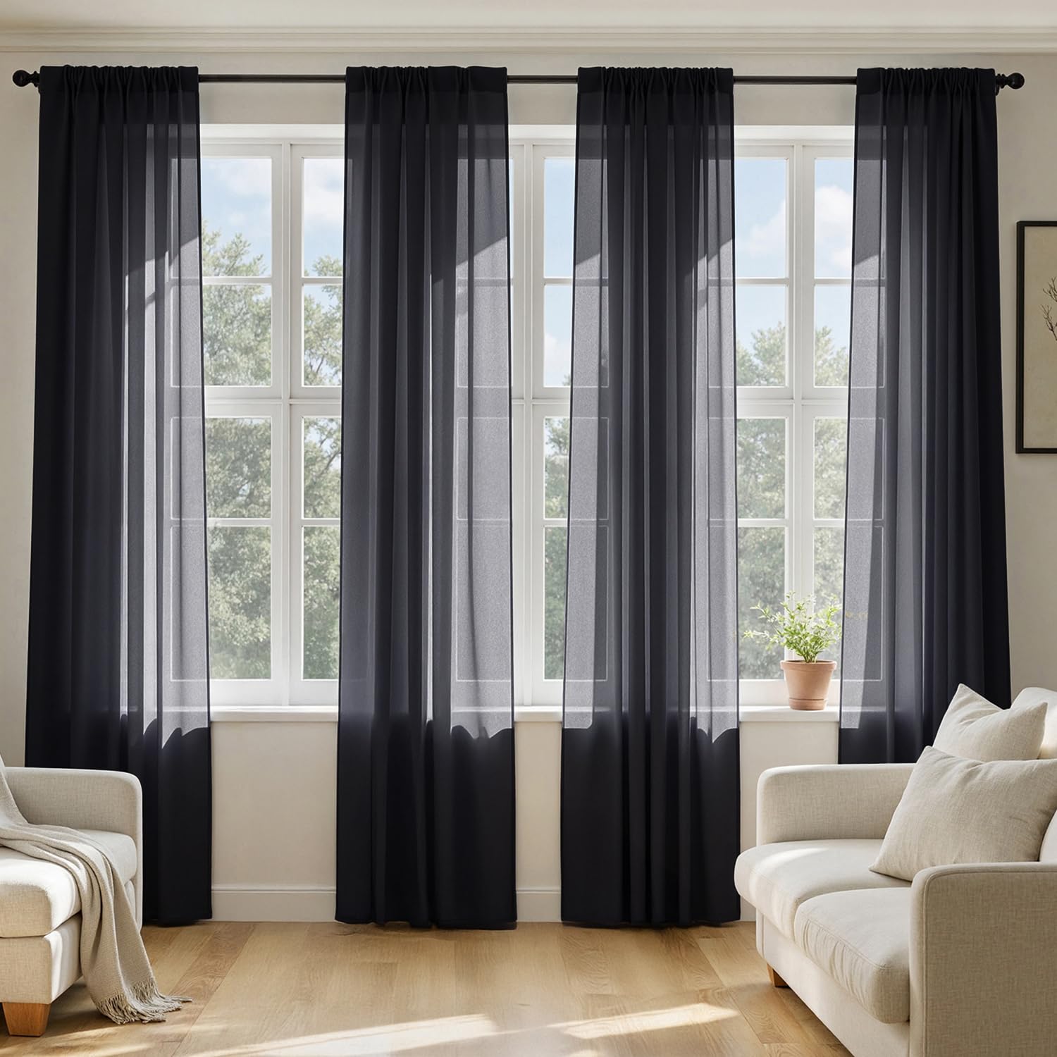 MIULEE White Sheer Curtains 105 Inches Long, 4 Panels Set, Light Filtering Voile Rod Pocket Drapes, Airy Soft Fabric Window Treatments for Living Room and Bedroom, 42 x 105 Inches