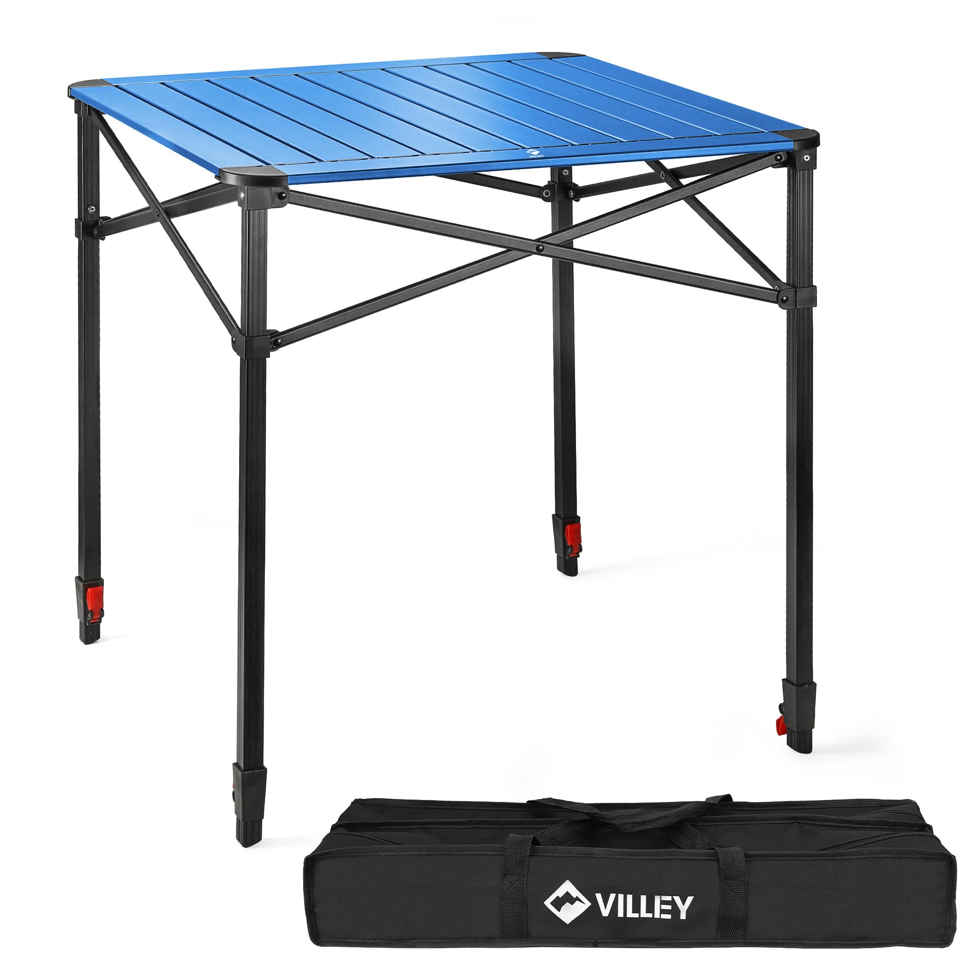 VILLEY Folding Camping Square Table with Carry Bag, Lightweight Aluminum Adjustable Square Table for Outdoor, Camping, Picnic, Backyards, BBQ, Small