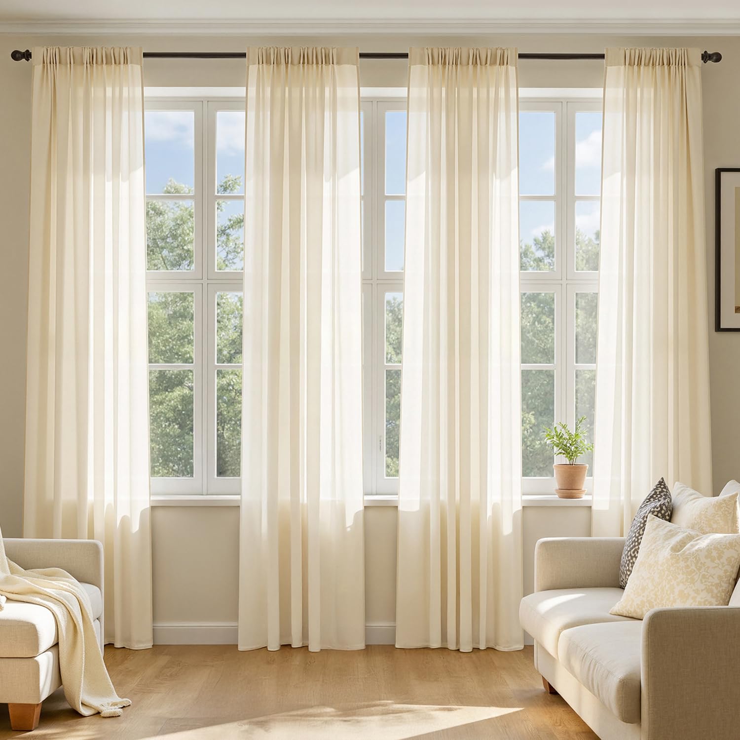 MIULEE White Sheer Curtains 105 Inches Long, 4 Panels Set, Light Filtering Voile Rod Pocket Drapes, Airy Soft Fabric Window Treatments for Living Room and Bedroom, 42 x 105 Inches