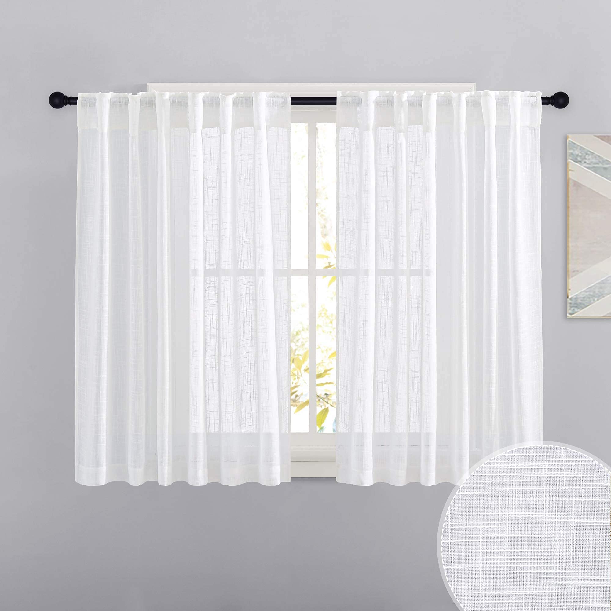 RYB HOME Semi Sheer Curtains 102 inches Long, Back Tab Light Filtration Half Privacy Window Curtains & Drapes for Bedroom Living Room, Linen, W 52 x L 102 inches, 2 Panels Set
