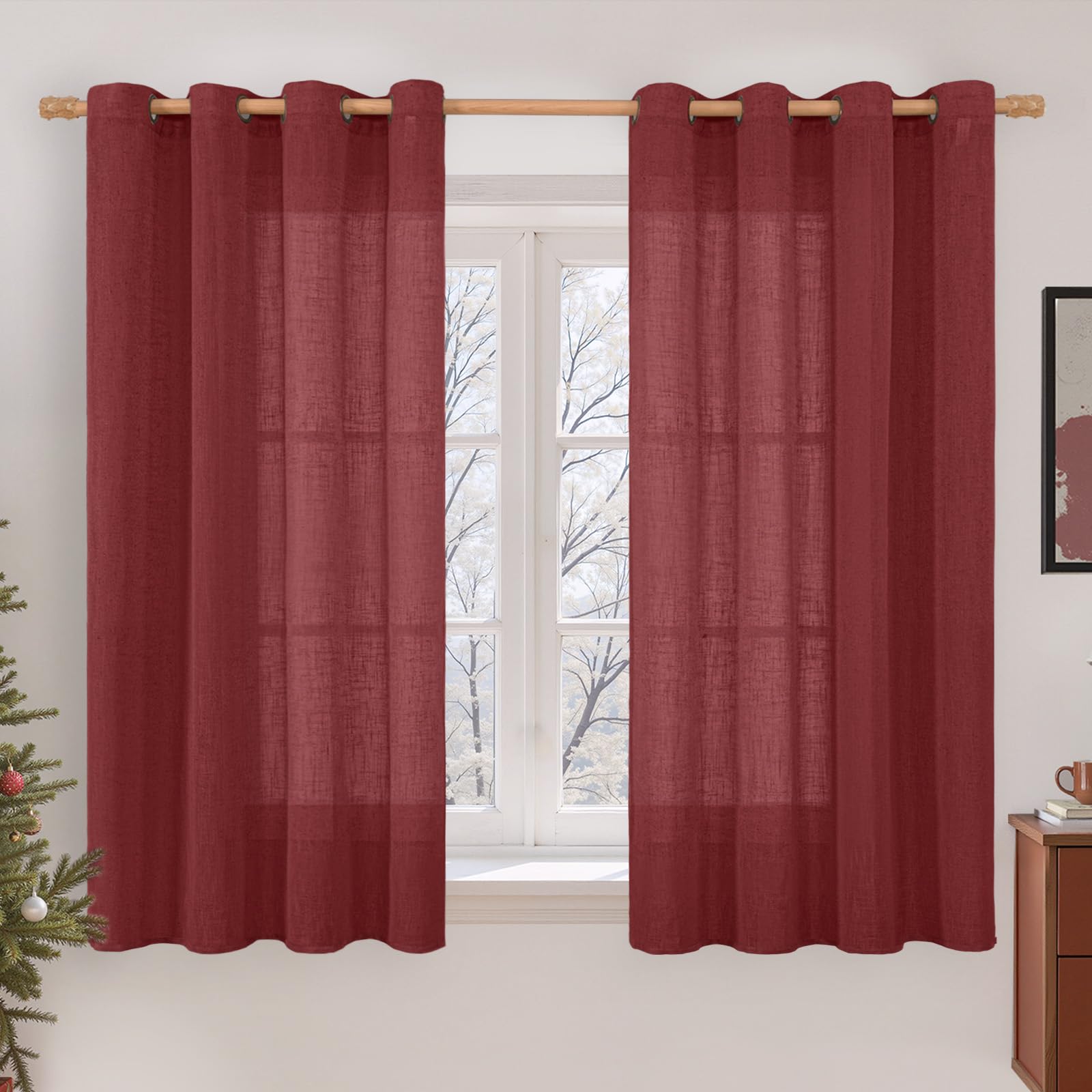 LAMIT Natural Cream Ivory Long Linen Curtains for Living Room, 108 inches Long Bronze Grommet Light Filtering Window Textured Neutral Sheer Drapes for Bedroom Farmhouse, 2 Panels, 52 x 108 Inch