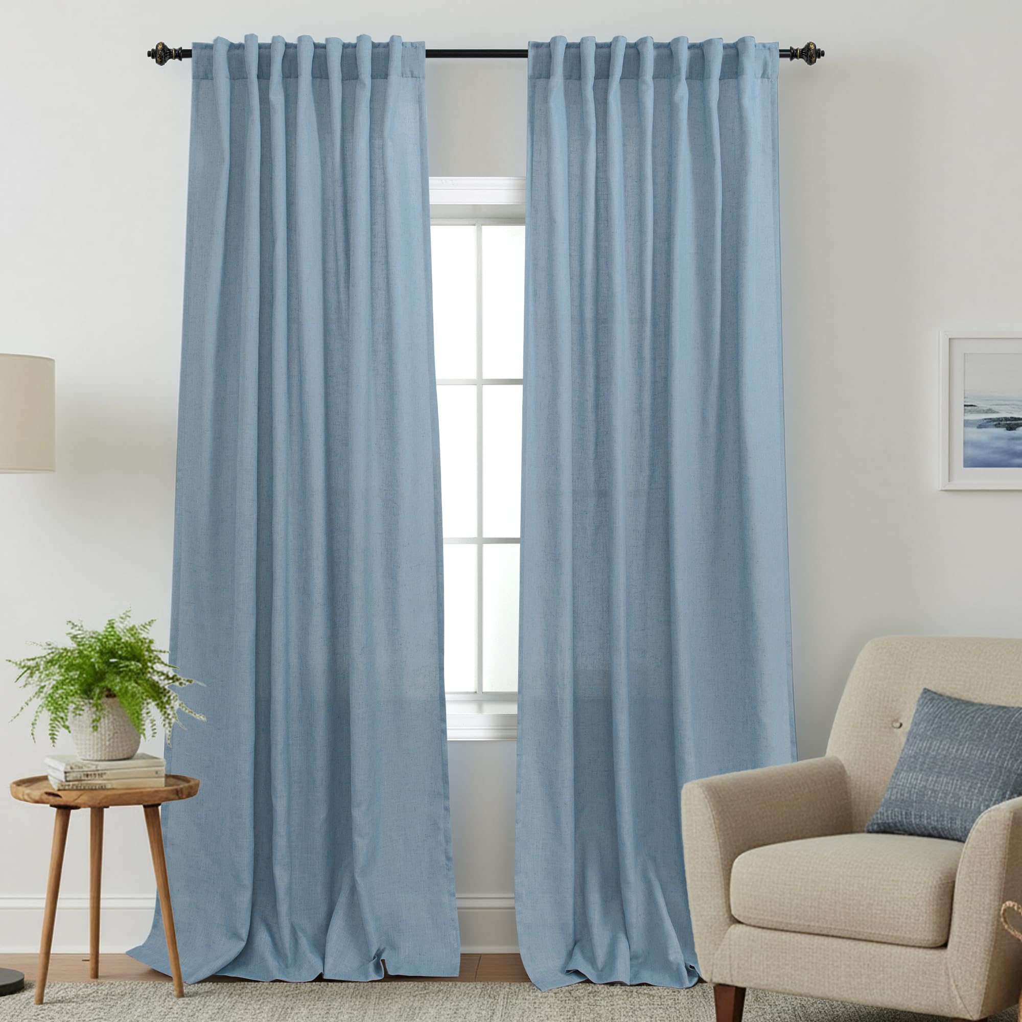 KOUFALL 92 Inch Curtains for Living Room 2 Panels Set,Light Filtering Farmhouse Boho Linen Semi Sheer Curtain Drapes 92 Inches Long for Bedroom,Cream Ivory