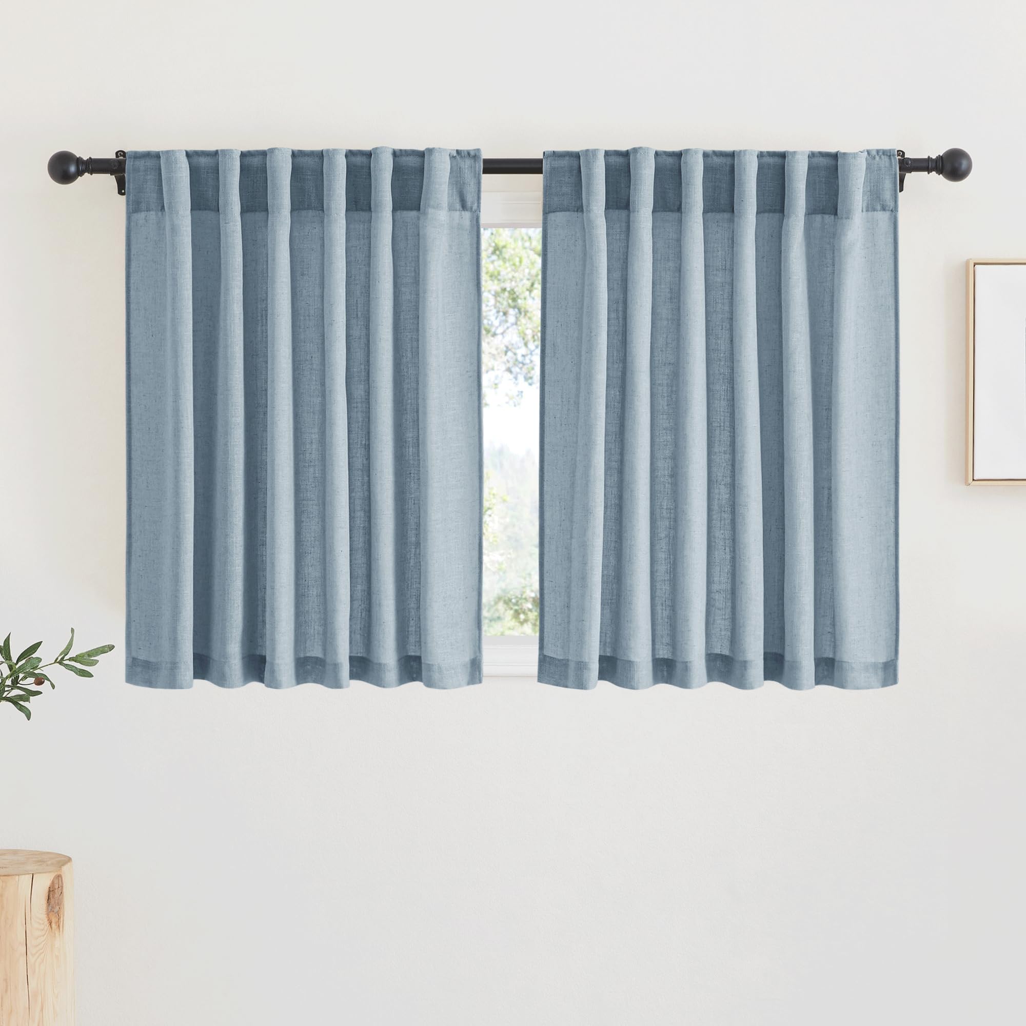 RYB HOME Semi Sheer Curtains 102 inches Long, Back Tab Light Filtration Half Privacy Window Curtains & Drapes for Bedroom Living Room, Linen, W 52 x L 102 inches, 2 Panels Set
