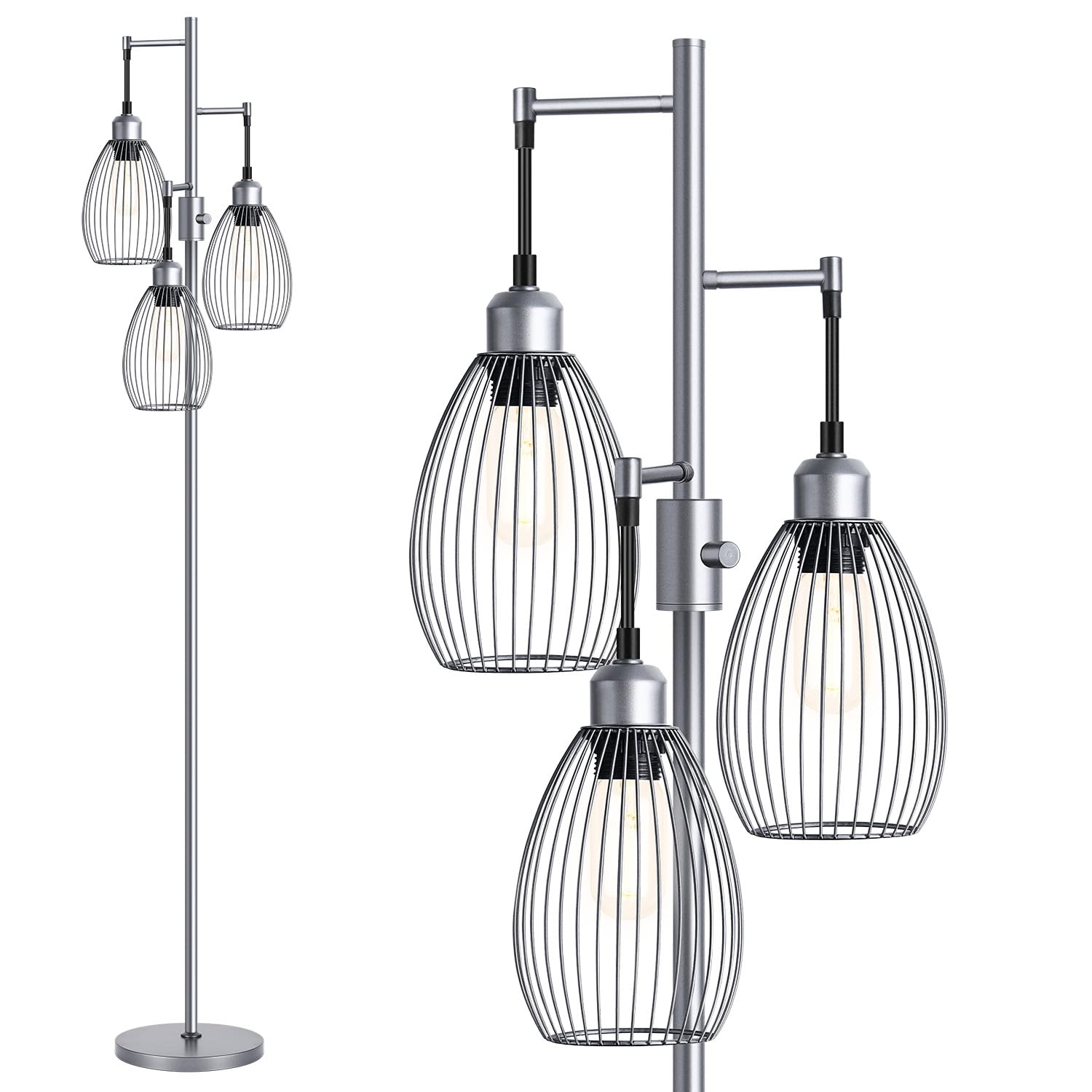 Dimmable Black Tree Floor Lamp with 3 LED Bulbs for Indoor Use