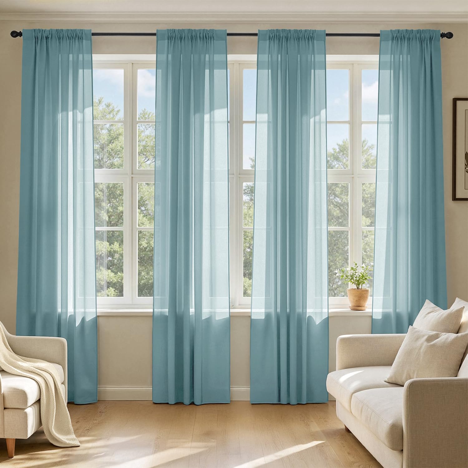 MIULEE White Sheer Curtains 105 Inches Long, 4 Panels Set, Light Filtering Voile Rod Pocket Drapes, Airy Soft Fabric Window Treatments for Living Room and Bedroom, 42 x 105 Inches