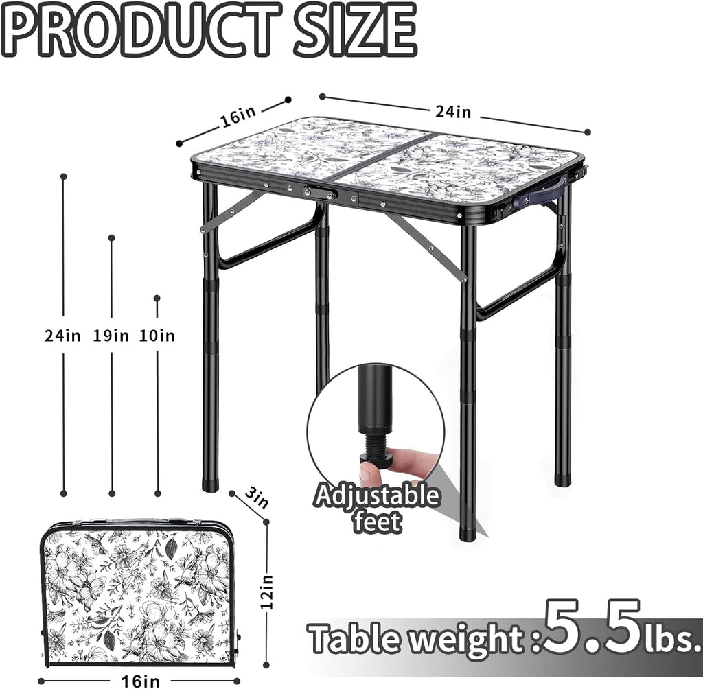 Outdoor Side Table, Portable 3 Adjustable Height Small Outdoor Folding Table, Aluminum Foldable Patio Side Tables for Outside Indoor, Plant Stand Coffee End Table for Pool, Porch,Garden, Balcony