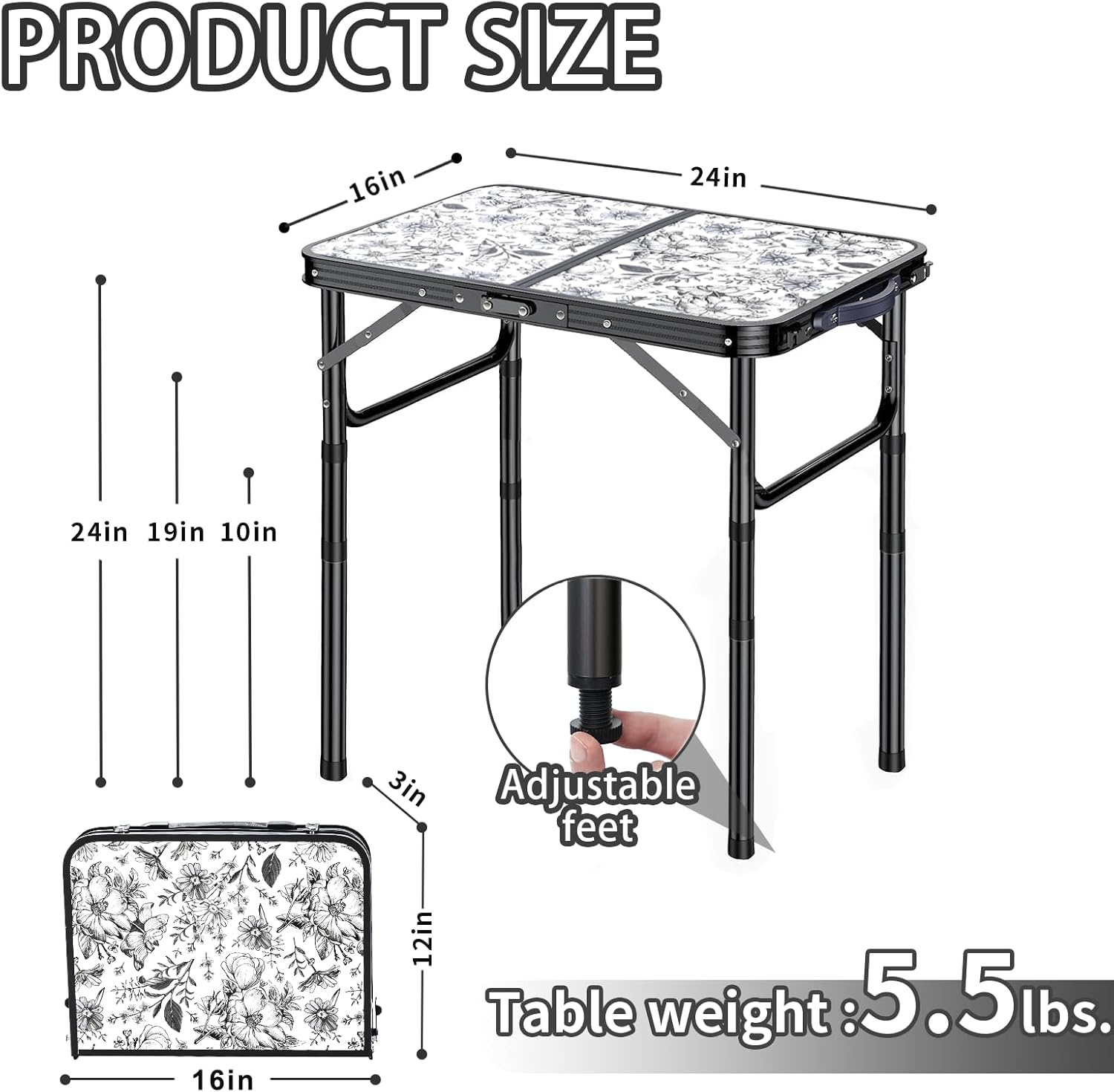 Outdoor Side Table, Portable 3 Adjustable Height Small Outdoor Folding Table, Aluminum Foldable Patio Side Tables for Outside Indoor, Plant Stand Coffee End Table for Pool, Porch,Garden, Balcony