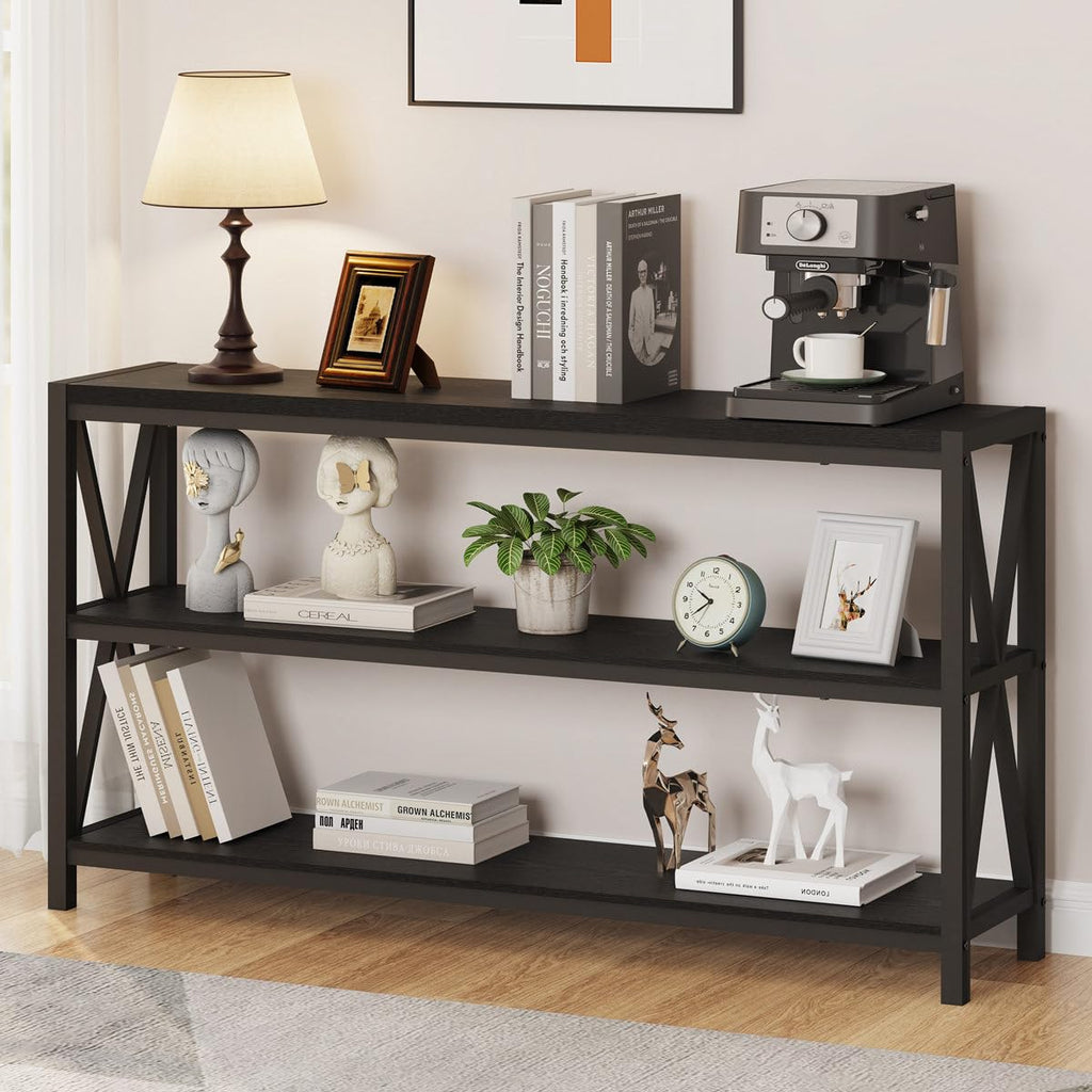 FATORRI Console Table for Entryway, Modern Entry Table with 3 Tier Shelves, Couch Tables Behind Sofa for Living Room (55 Inch, Dark Walnut)