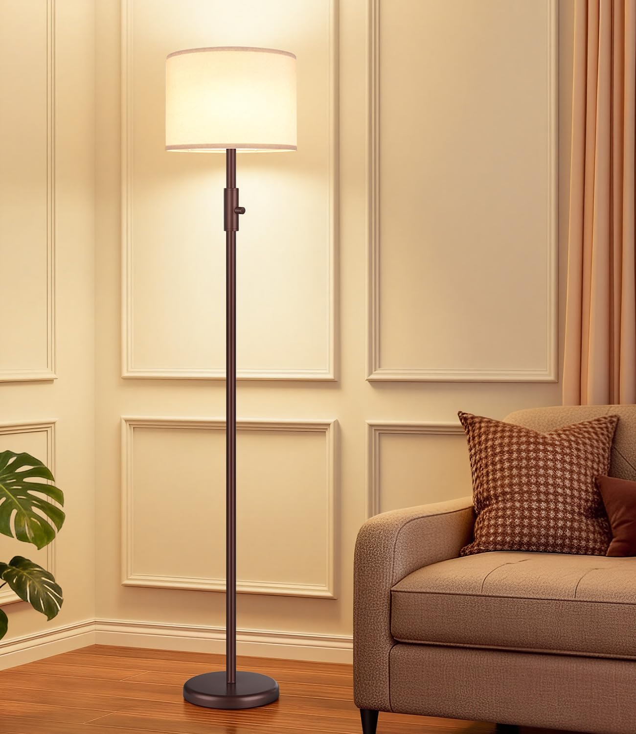 【Upgraded】 Dimmable Floor Lamp for Living Room,1000 Lumens Bulb Included, Modern Floor Lamps Simple Design with Linen Shade, Tall Standing Lamp for Bedroom Office Dining Room, Black Pole Lamp