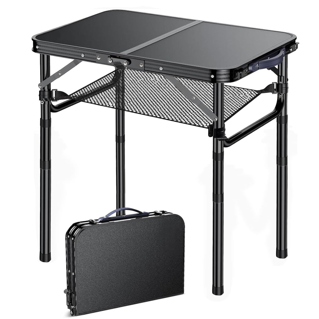 Outdoor Side Table, Portable 3 Adjustable Height Small Outdoor Folding Table, Aluminum Foldable Patio Side Tables for Outside Indoor, Plant Stand Coffee End Table for Pool, Porch,Garden, Balcony