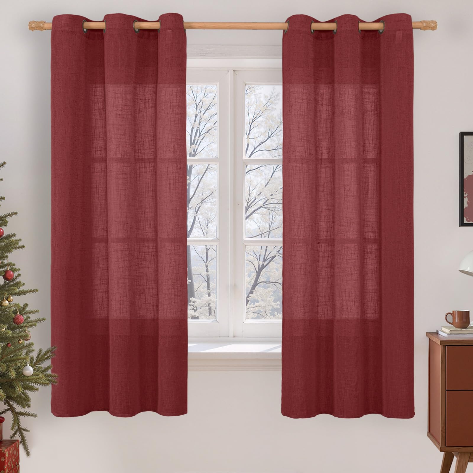 LAMIT Natural Cream Ivory Long Linen Curtains for Living Room, 108 inches Long Bronze Grommet Light Filtering Window Textured Neutral Sheer Drapes for Bedroom Farmhouse, 2 Panels, 52 x 108 Inch