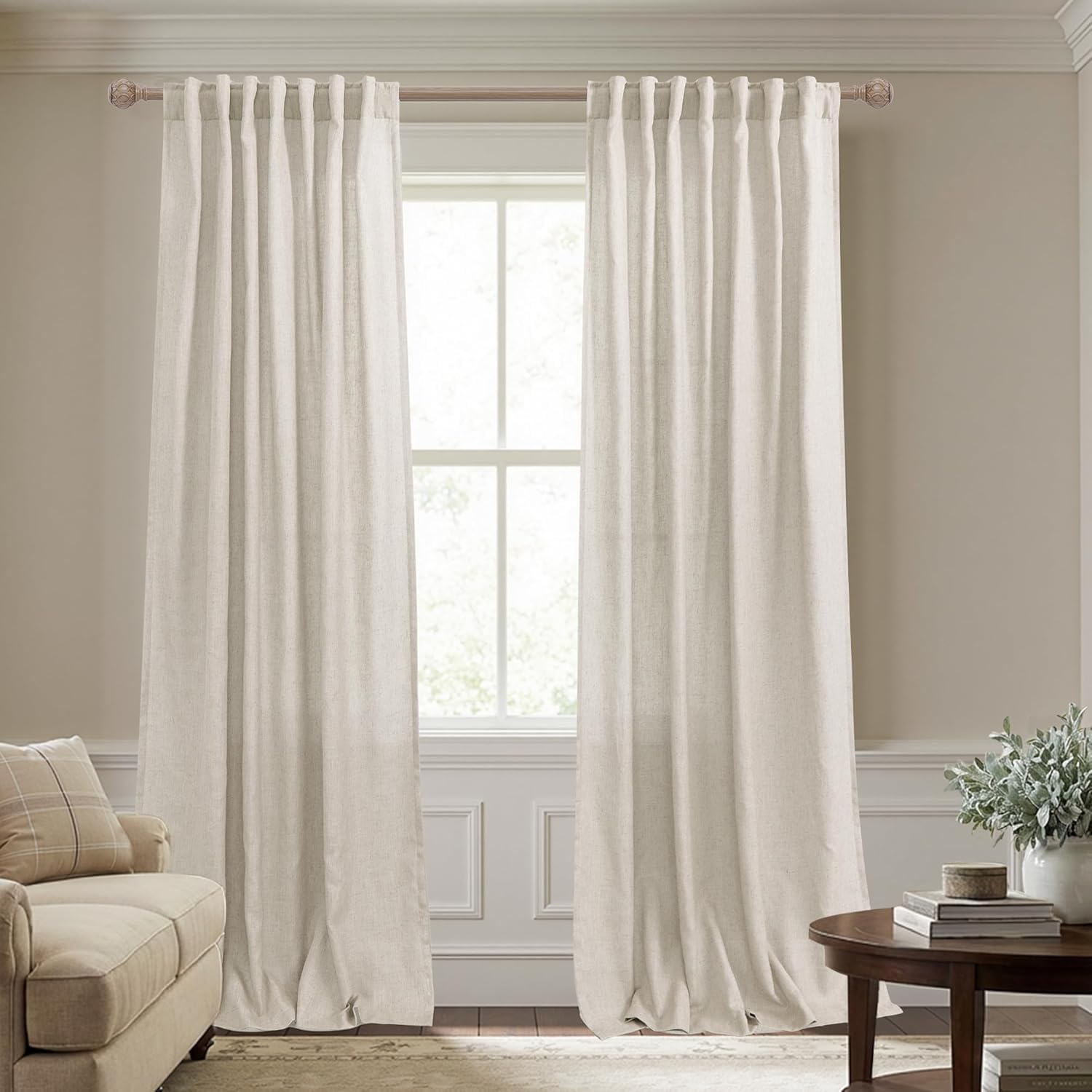 KOUFALL 92 Inch Curtains for Living Room 2 Panels Set,Light Filtering Farmhouse Boho Linen Semi Sheer Curtain Drapes 92 Inches Long for Bedroom,Cream Ivory