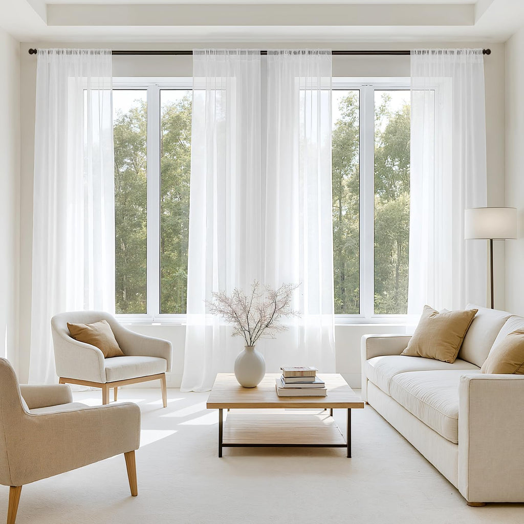 MIULEE White Sheer Curtains 105 Inches Long, 4 Panels Set, Light Filtering Voile Rod Pocket Drapes, Airy Soft Fabric Window Treatments for Living Room and Bedroom, 42 x 105 Inches