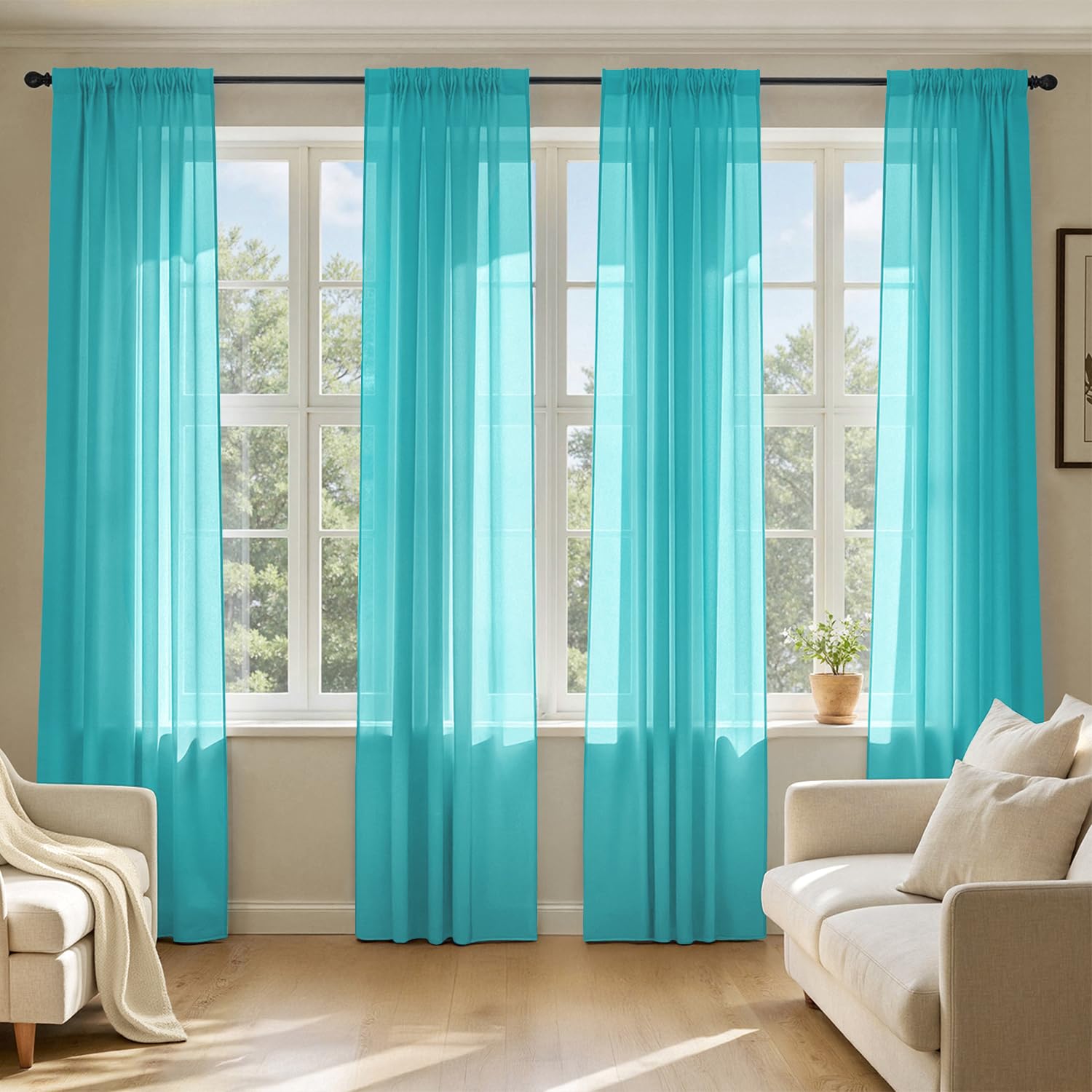 MIULEE White Sheer Curtains 105 Inches Long, 4 Panels Set, Light Filtering Voile Rod Pocket Drapes, Airy Soft Fabric Window Treatments for Living Room and Bedroom, 42 x 105 Inches