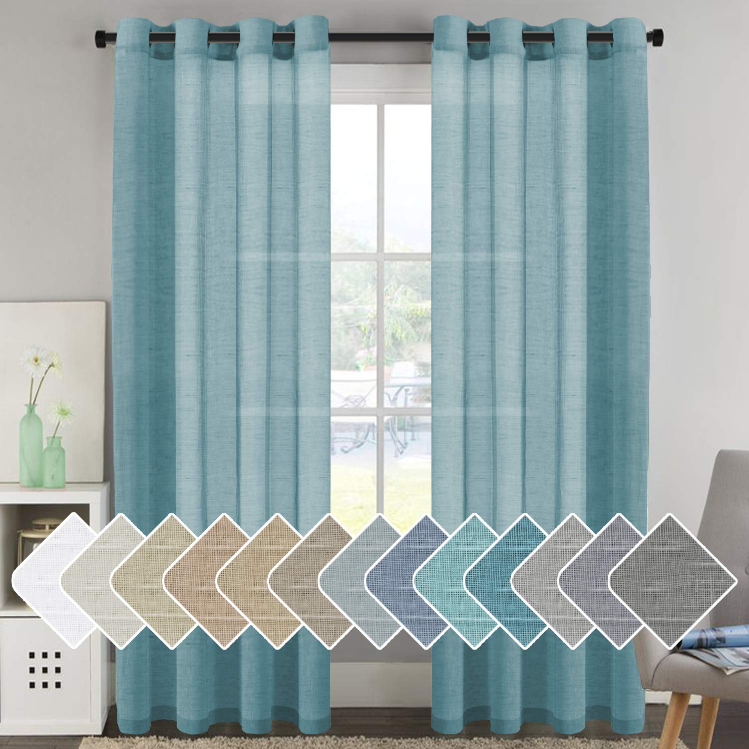 H.VERSAILTEX Linen Curtains Natural Linen Semi-Sheer Curtains 2 Panels Nickel Grommet Privacy Added Premium Soft Rich Material Drapes for Bedroom/Livingroom - 52x108 - Inch - Linen