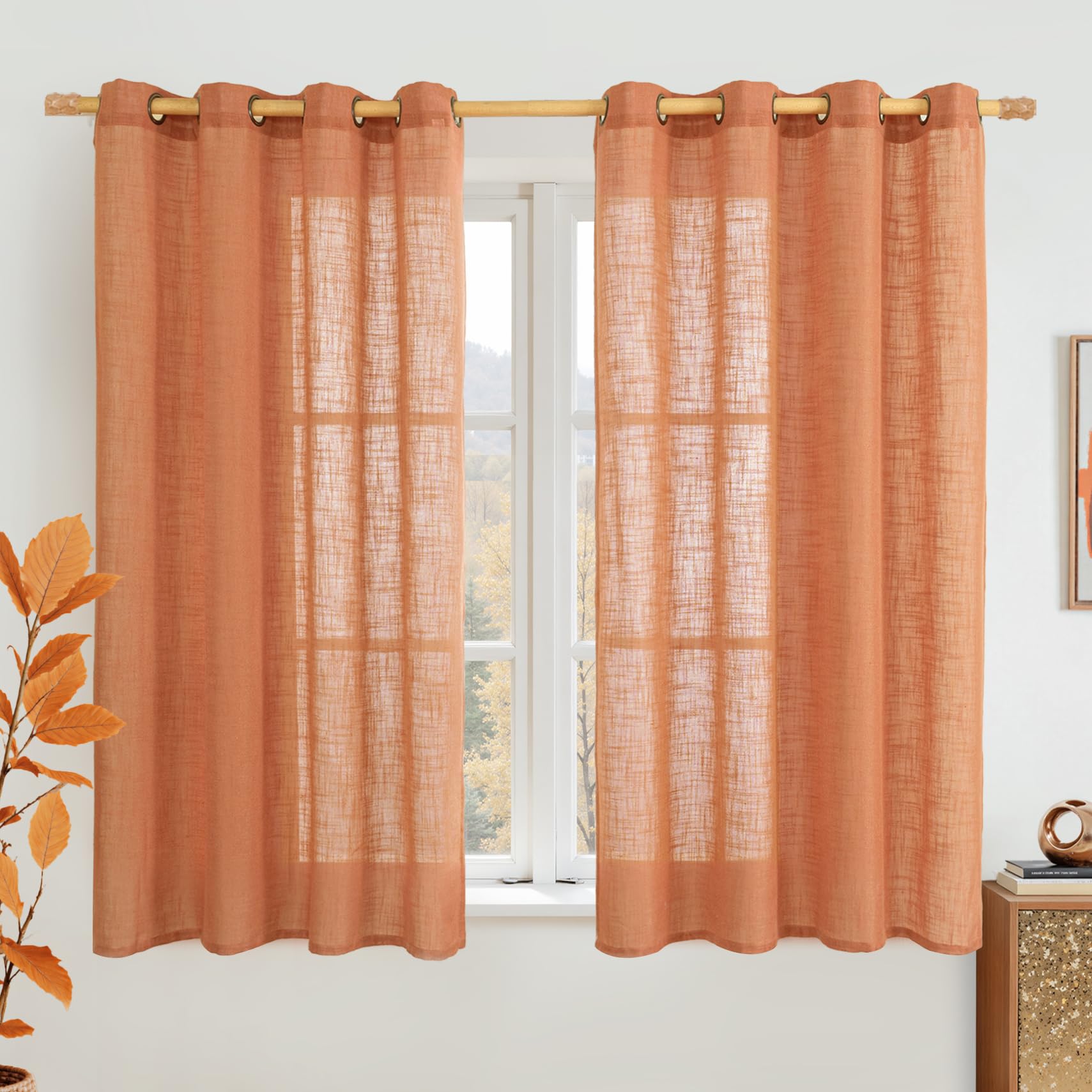 LAMIT Natural Cream Ivory Long Linen Curtains for Living Room, 108 inches Long Bronze Grommet Light Filtering Window Textured Neutral Sheer Drapes for Bedroom Farmhouse, 2 Panels, 52 x 108 Inch