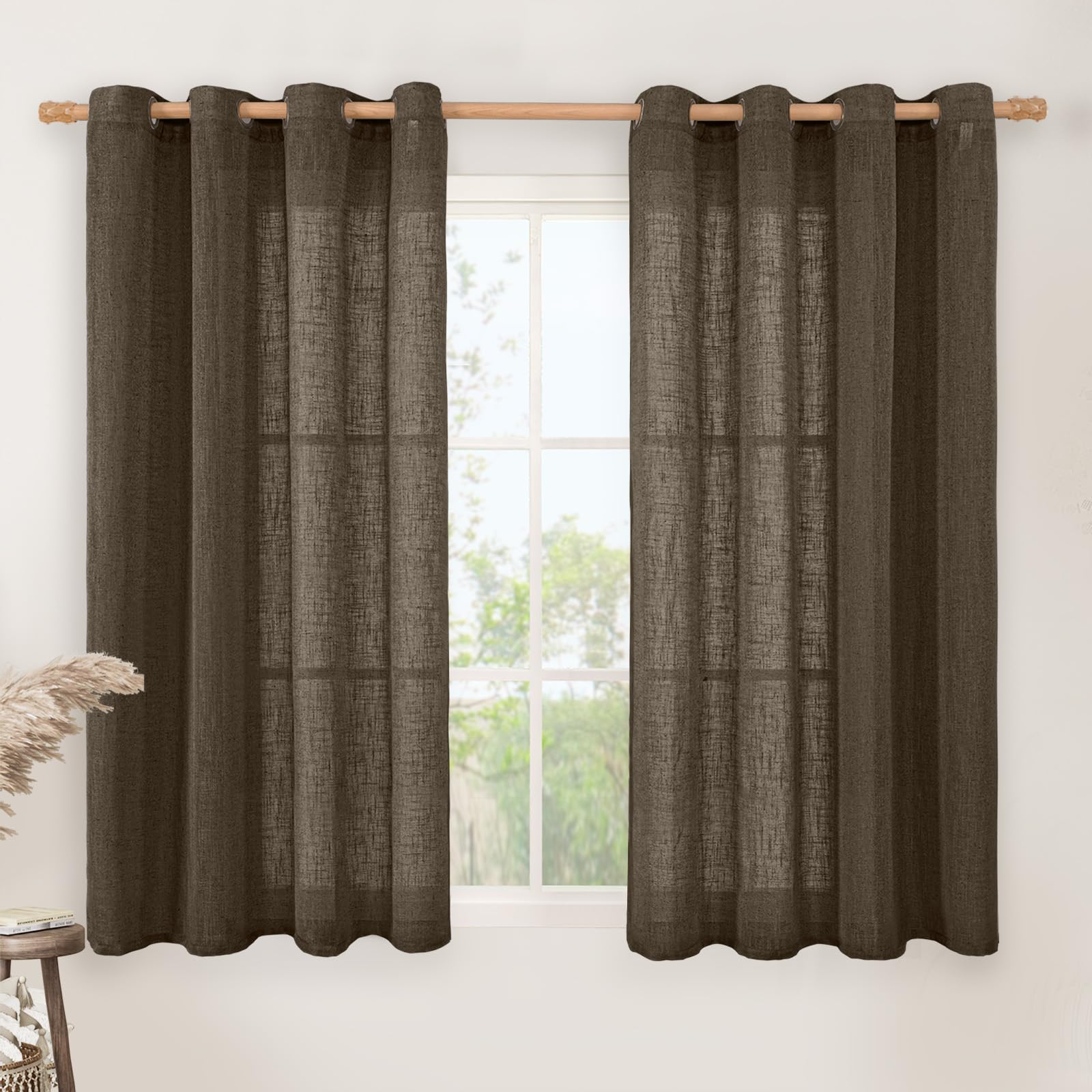 LAMIT Natural Cream Ivory Long Linen Curtains for Living Room, 108 inches Long Bronze Grommet Light Filtering Window Textured Neutral Sheer Drapes for Bedroom Farmhouse, 2 Panels, 52 x 108 Inch