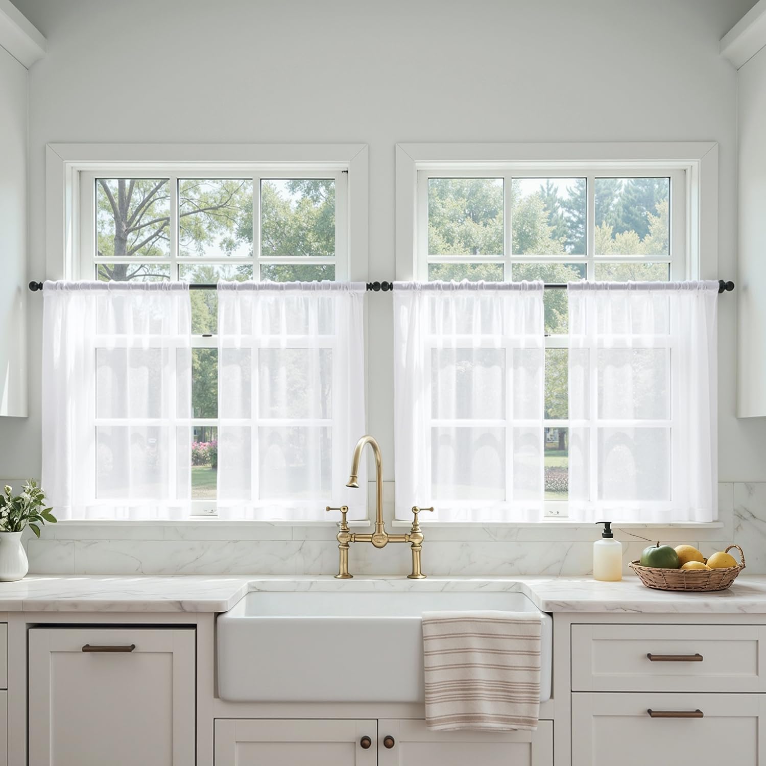 MIULEE White Sheer Curtains 105 Inches Long, 4 Panels Set, Light Filtering Voile Rod Pocket Drapes, Airy Soft Fabric Window Treatments for Living Room and Bedroom, 42 x 105 Inches