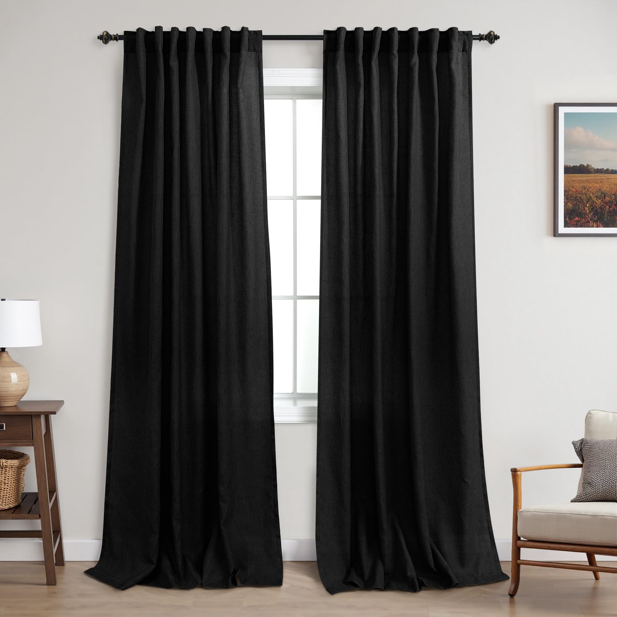 KOUFALL 92 Inch Curtains for Living Room 2 Panels Set,Light Filtering Farmhouse Boho Linen Semi Sheer Curtain Drapes 92 Inches Long for Bedroom,Cream Ivory